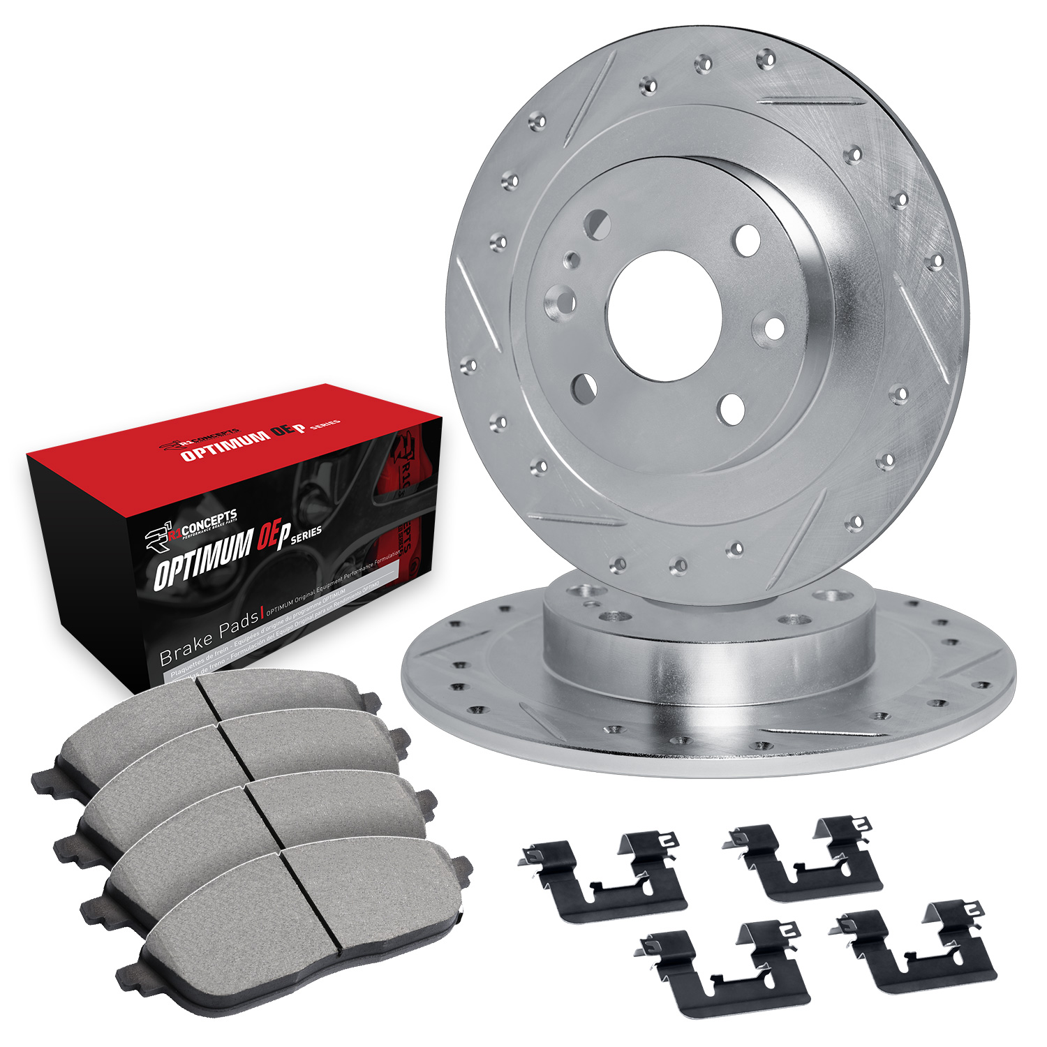 R1 Concepts Brake Disc & Pad Kit eLINE Silver Rotors wtih Optimum OEp Pads Series, Front, 1 Year Limited Warranty WGUH1-14000