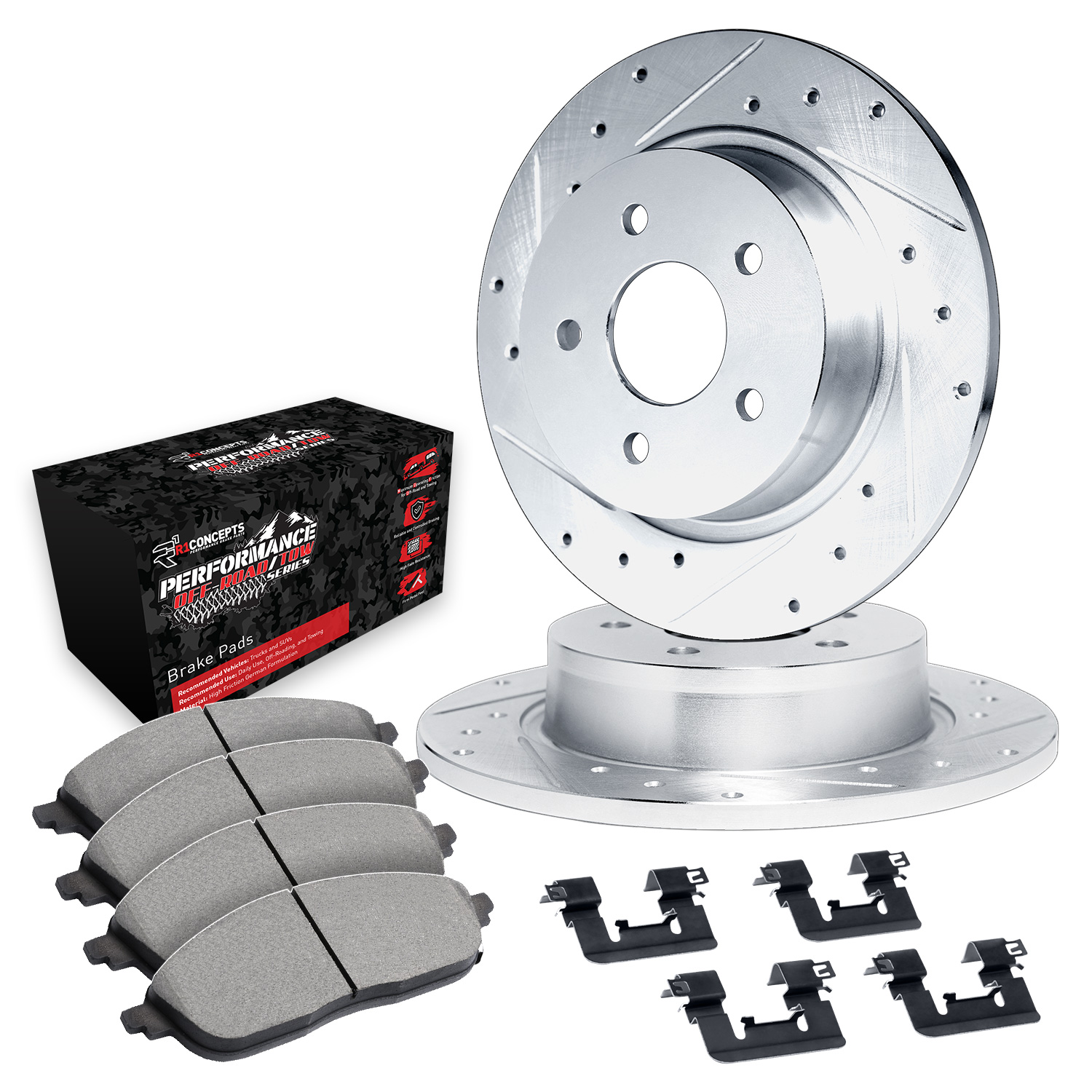 R1 Concepts Brake Disc & Pad Kit eLINE Silver Rotors with Performance Off-Road/Tow Pads Series, Rear, WGVH1-42012
