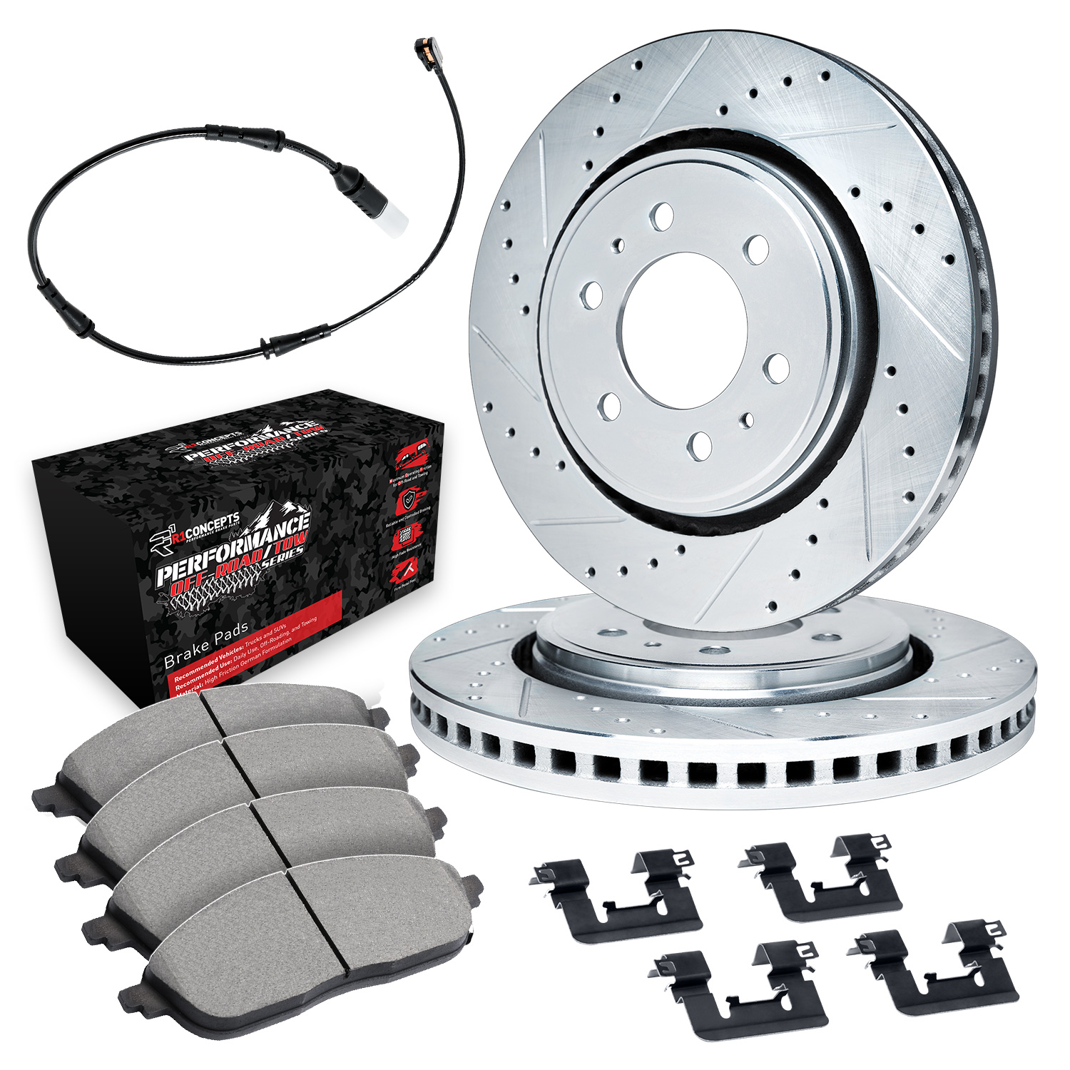 R1 Concepts Brake Disc & Pad Kit eLINE Silver Rotors with Performance Off-Road/Tow Pads Series, Rear, WGVS1-47002
