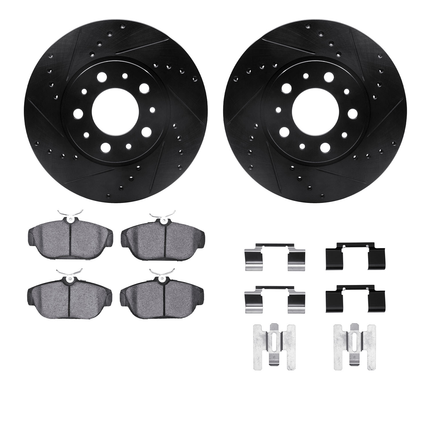R1 Concepts Brake Disc & Pad Kit eLINE Black Rotors with European Ceramic Pads Series, Front, 1 Year Limited Warranty WHTH1-27018
