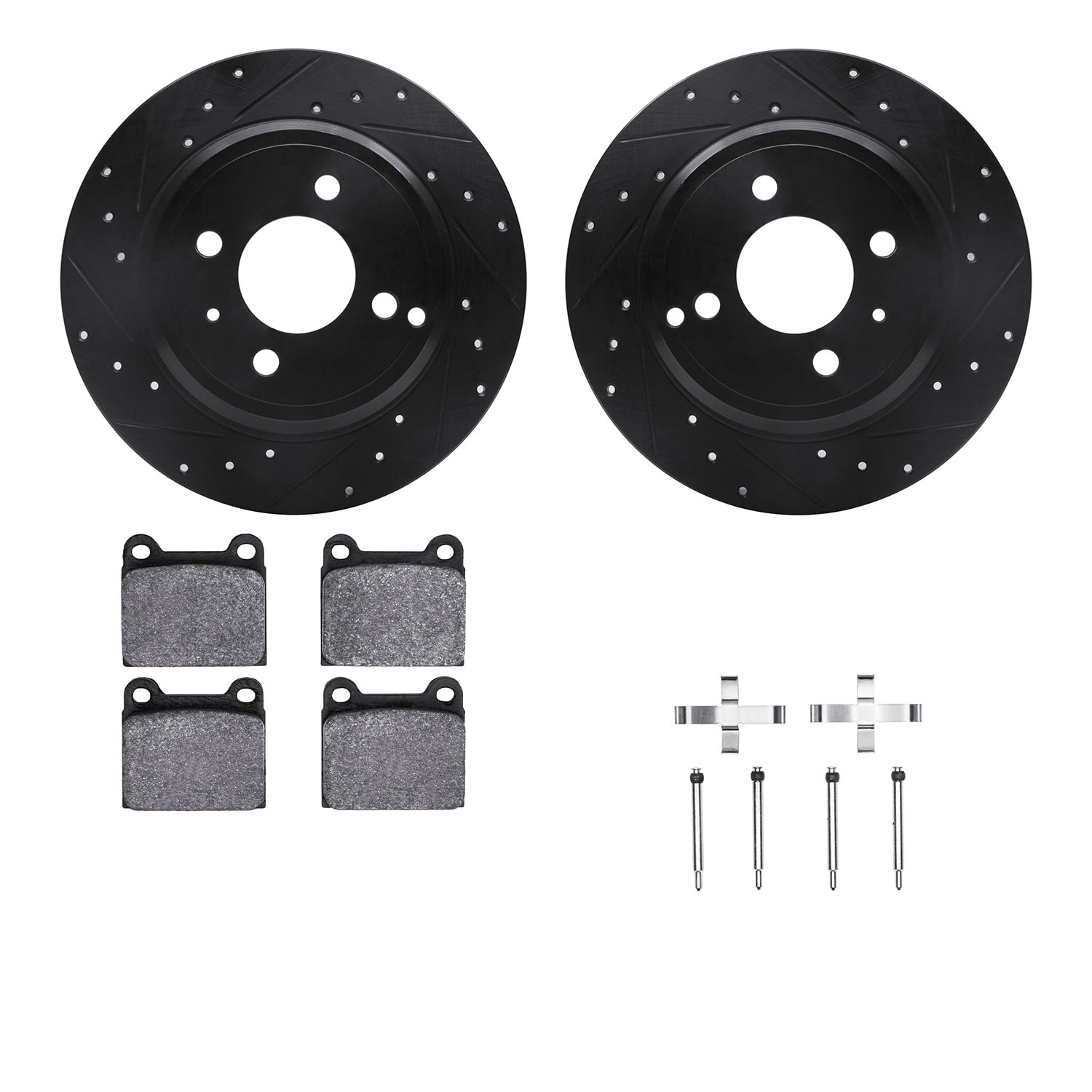 R1 Concepts Brake Disc & Pad Kit eLINE Black Rotors with European Ceramic Pads Series, Rear, 1 Year Limited Warranty WHTH1-27020