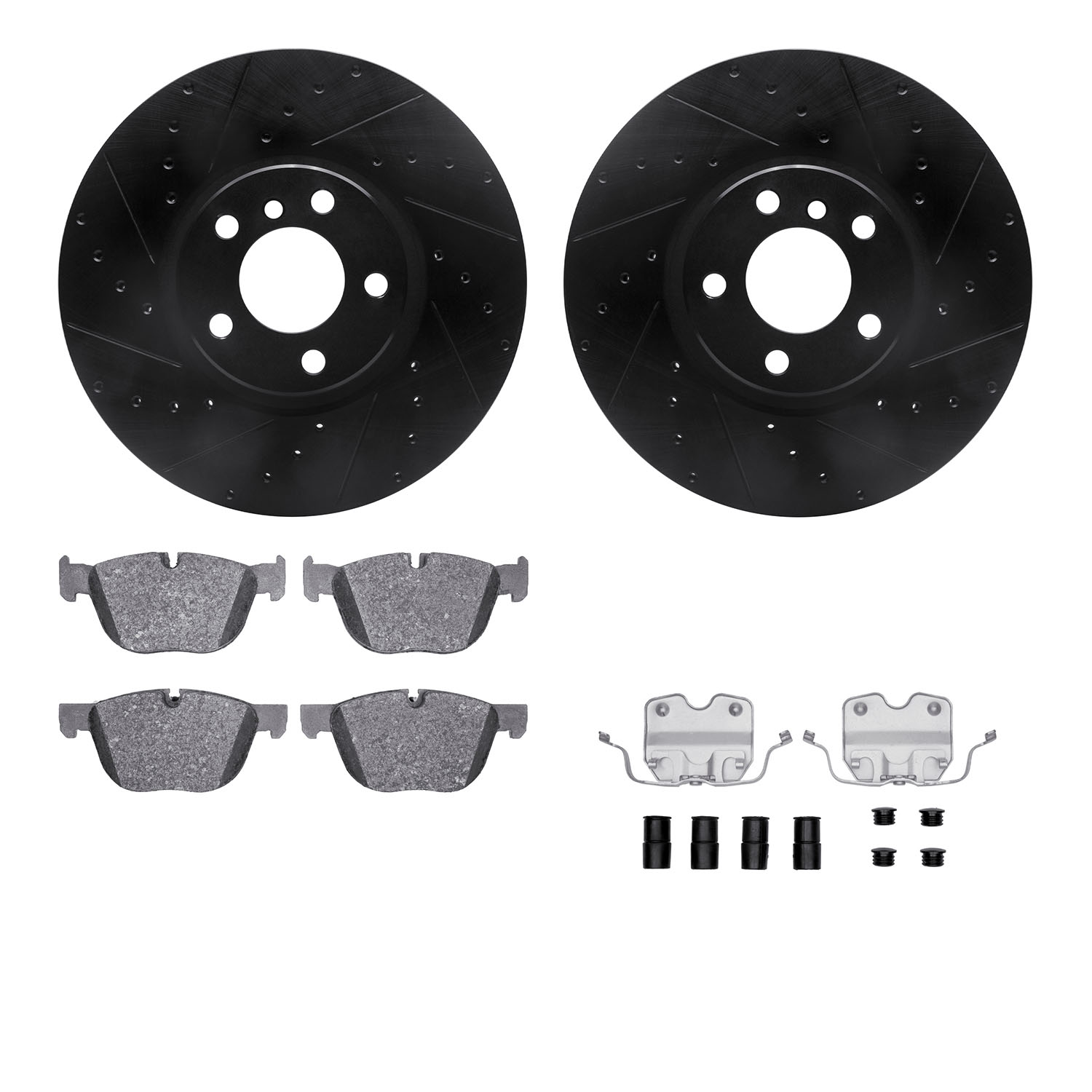 R1 Concepts Brake Disc & Pad Kit eLINE Black Rotors with European Ceramic Pads Series, Front, 1 Year Limited Warranty WHTH1-31112