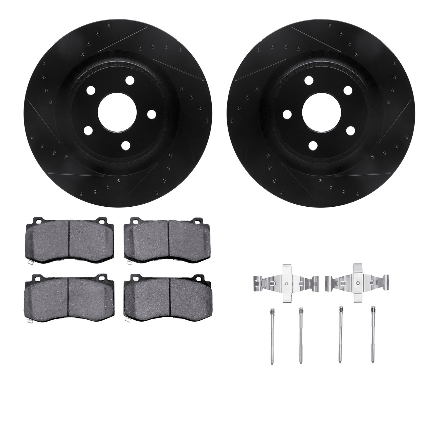 R1 Concepts Brake Disc & Pad Kit eLINE Black Rotors with European Ceramic Pads Series, Front, 1 Year Limited Warranty WHTH1-42000