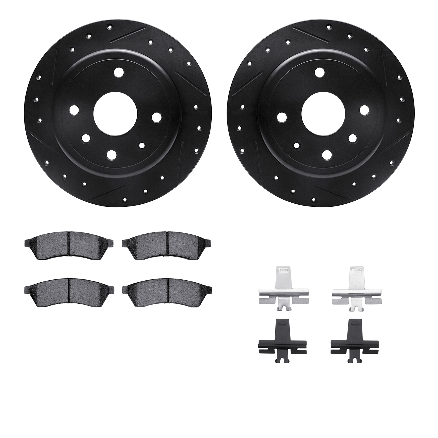 R1 Concepts Brake Disc & Pad Kit eLINE Black Rotors with Optimum OEp Pads Series, Rear, 1 Year Limited Warranty WHUH1-01013