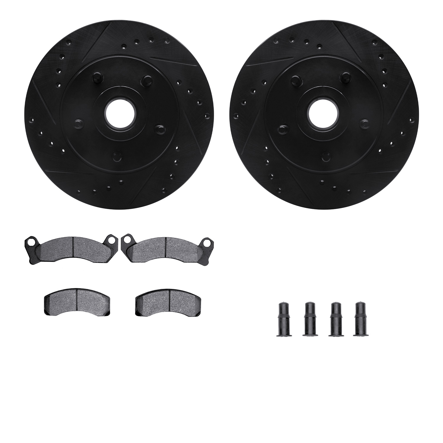 R1 Concepts Brake Disc & Pad Kit eLINE Black Rotors with Optimum OEp Pads Series, Front, 1 Year Limited Warranty WHUH1-56034
