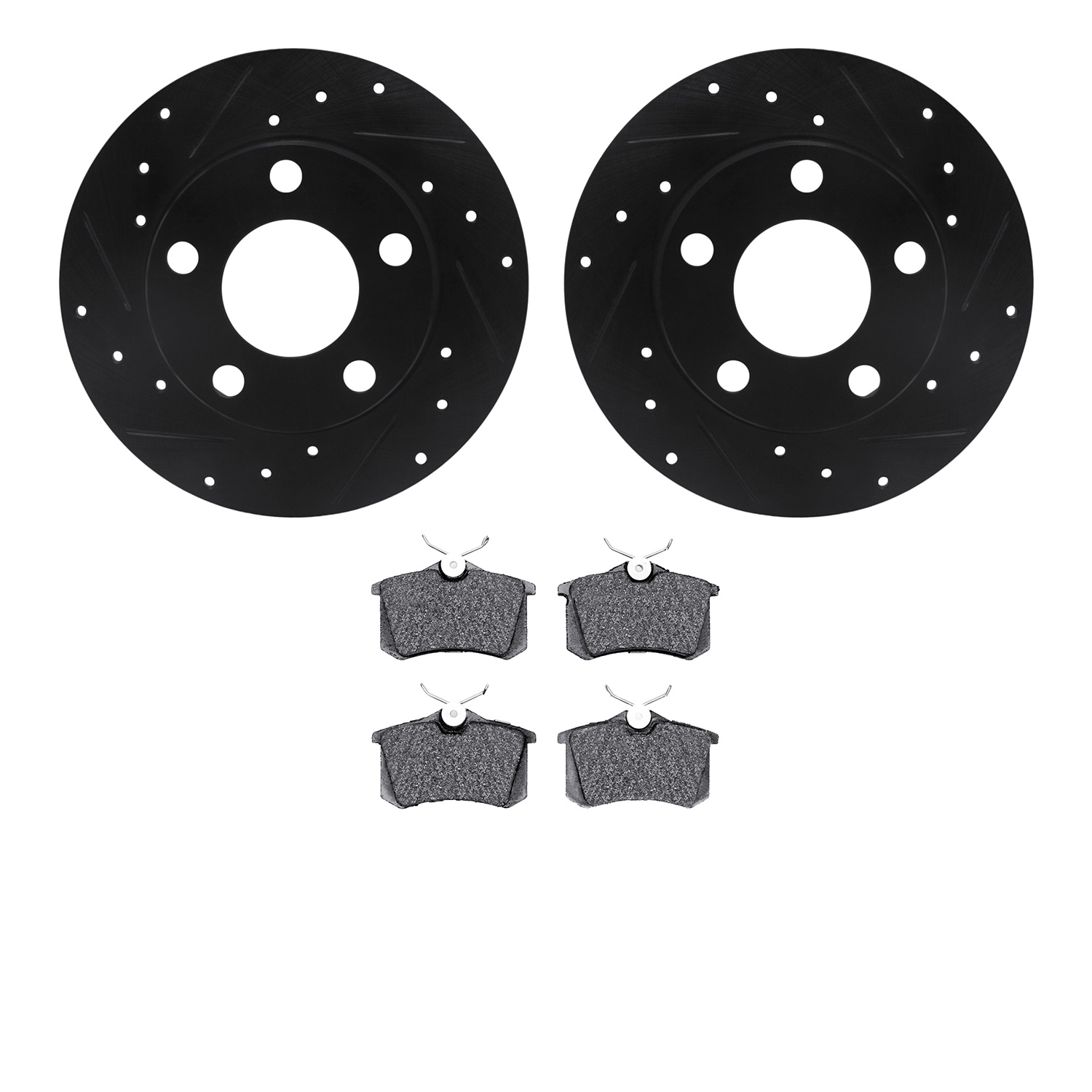 R1 Concepts Brake Disc & Pad Kit eLINE Black Rotors with Optimum OEp Pads Series, Rear, 1 Year Limited Warranty WHUN1-74021