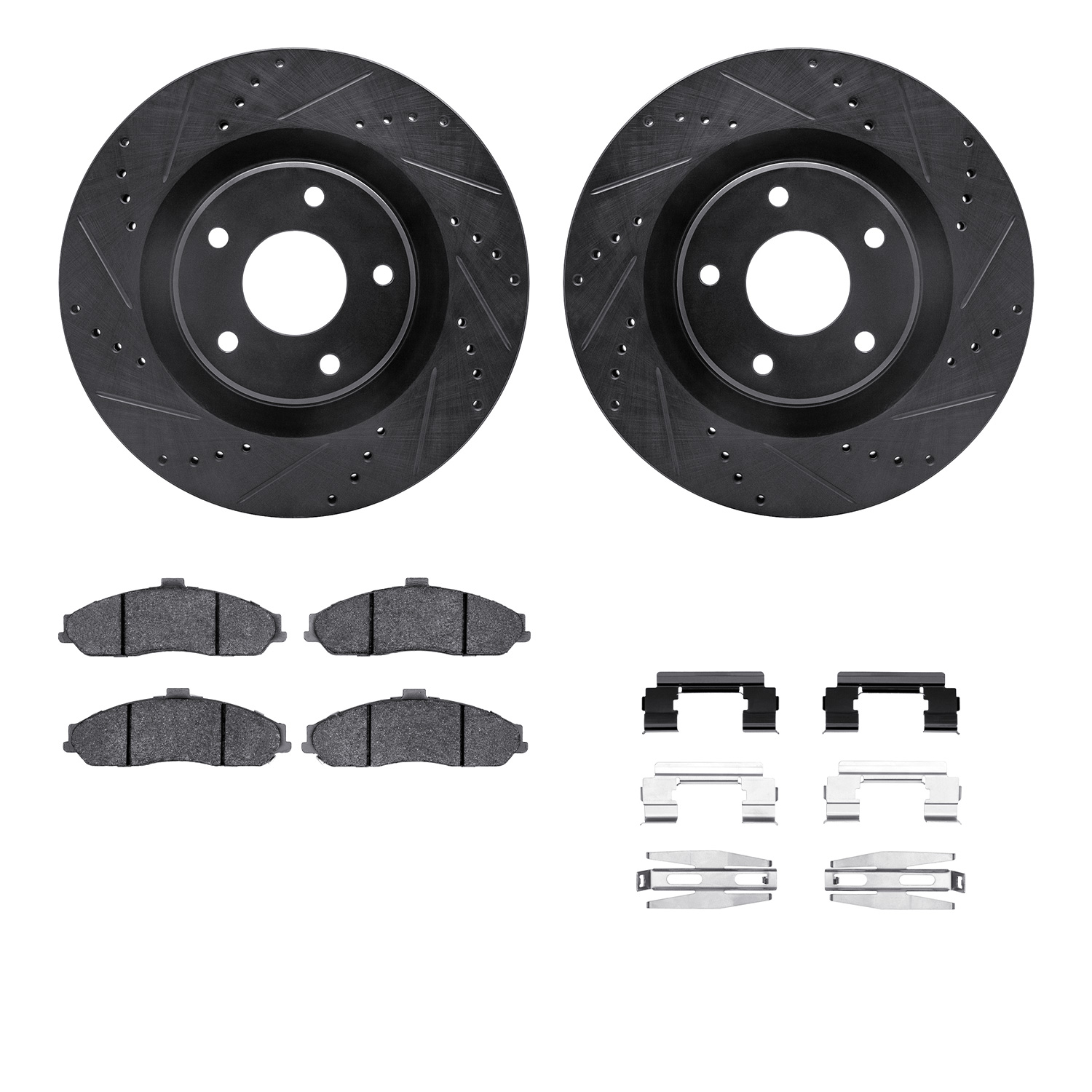 R1 Concepts Brake Disc & Pad Kit eLINE Black Rotors with Ceramic Pads Series, Front, 1 Year Limited Warranty WHWH1-46013