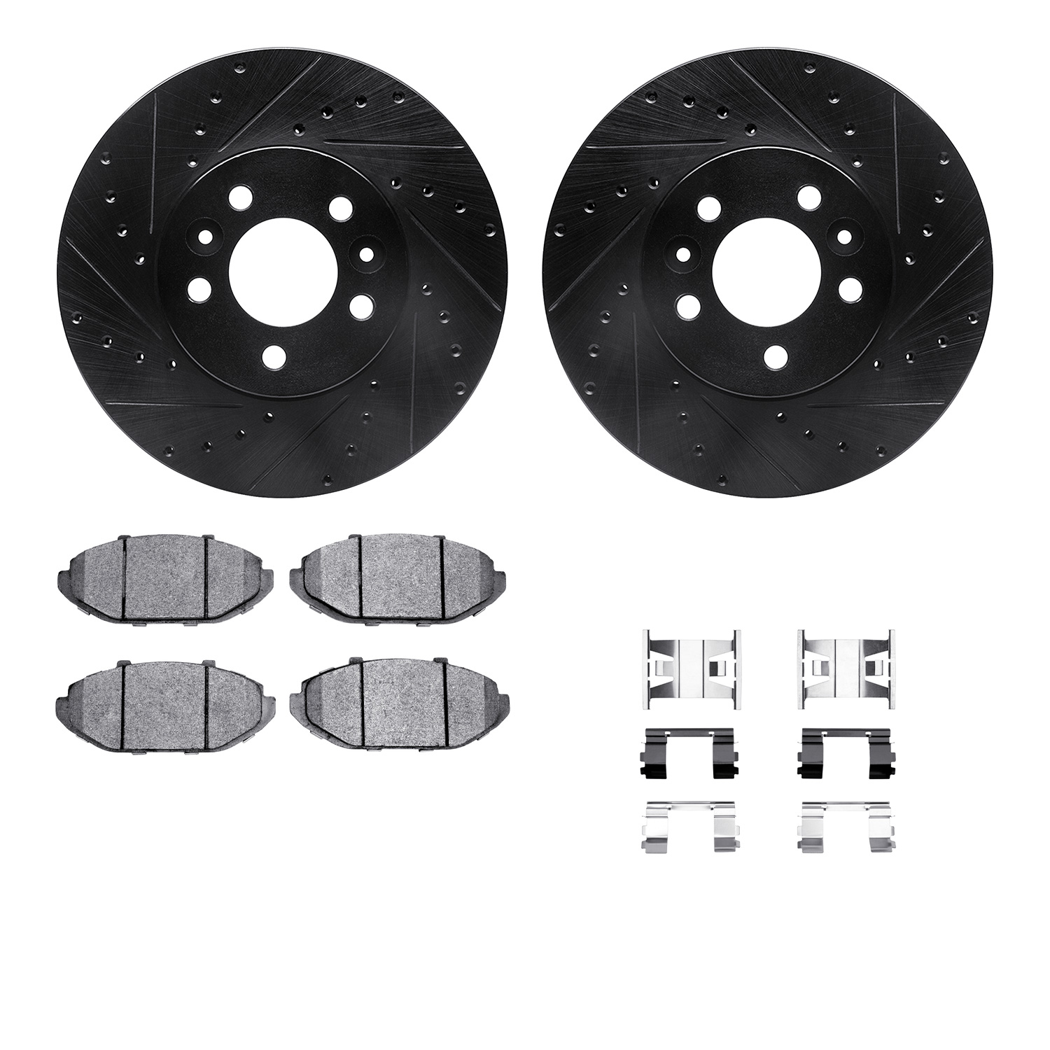 R1 Concepts Brake Disc & Pad Kit eLINE Black Rotors with Ceramic Pads Series, Front, 1 Year Limited Warranty WHWH1-56026
