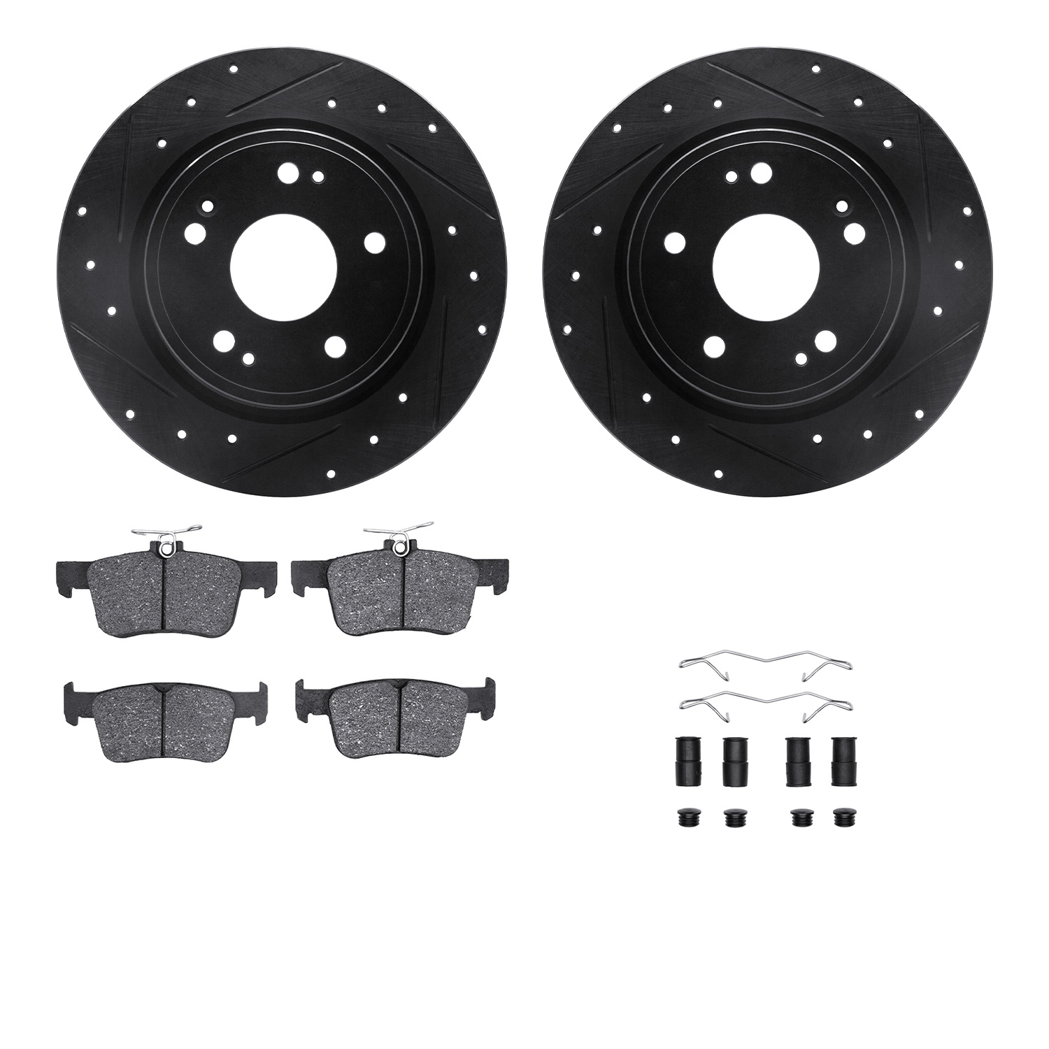 R1 Concepts Brake Disc & Pad Kit eLINE Black Rotors with Ceramic Pads Series, Rear, 1 Year Limited Warranty WHWH1-59114
