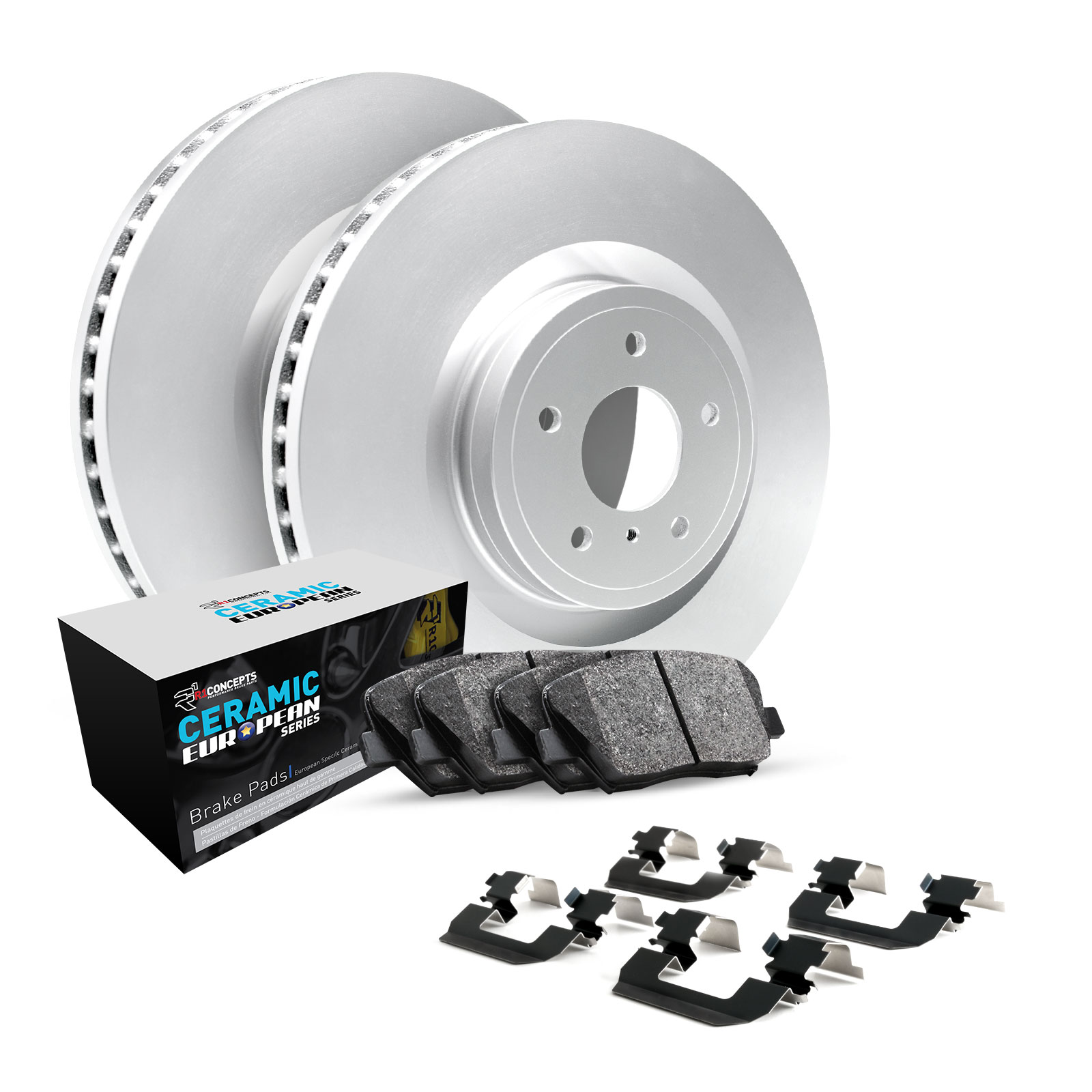 R1 Concepts Brake Disc & Pad Kit GEO-Carbon Rotors with European Ceramic Pads Series, Front, 1 Year Limited Warranty WJTH1-13000
