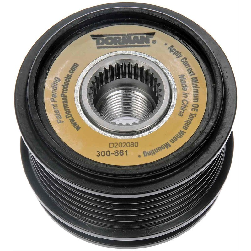 300-861 OE Solutions Series Alternator Pulley - Serpentine, Direct Fit, Sold individually - Alternator Clutch Pulley - ALTERNATOR PULLEY - Alternator Clutch Pulley - Generator Pulley - This alternator pulley is designed to match the fit and function of the original pulley on specified applications. Made of quality materials, it is engineered for reliable performance and durability. - Audi 2013-12, Audi 2010-00, Dodge 2009-07, Freightliner 2009-07, Jeep 2010-07, Volkswagen 2014-98 - Dorman 300-861 Alternator Pulley Compatible with Select Models - Dorman 300-861 Alternator Pulley for Specific Models - Dorman Alternator Pulley 300-861