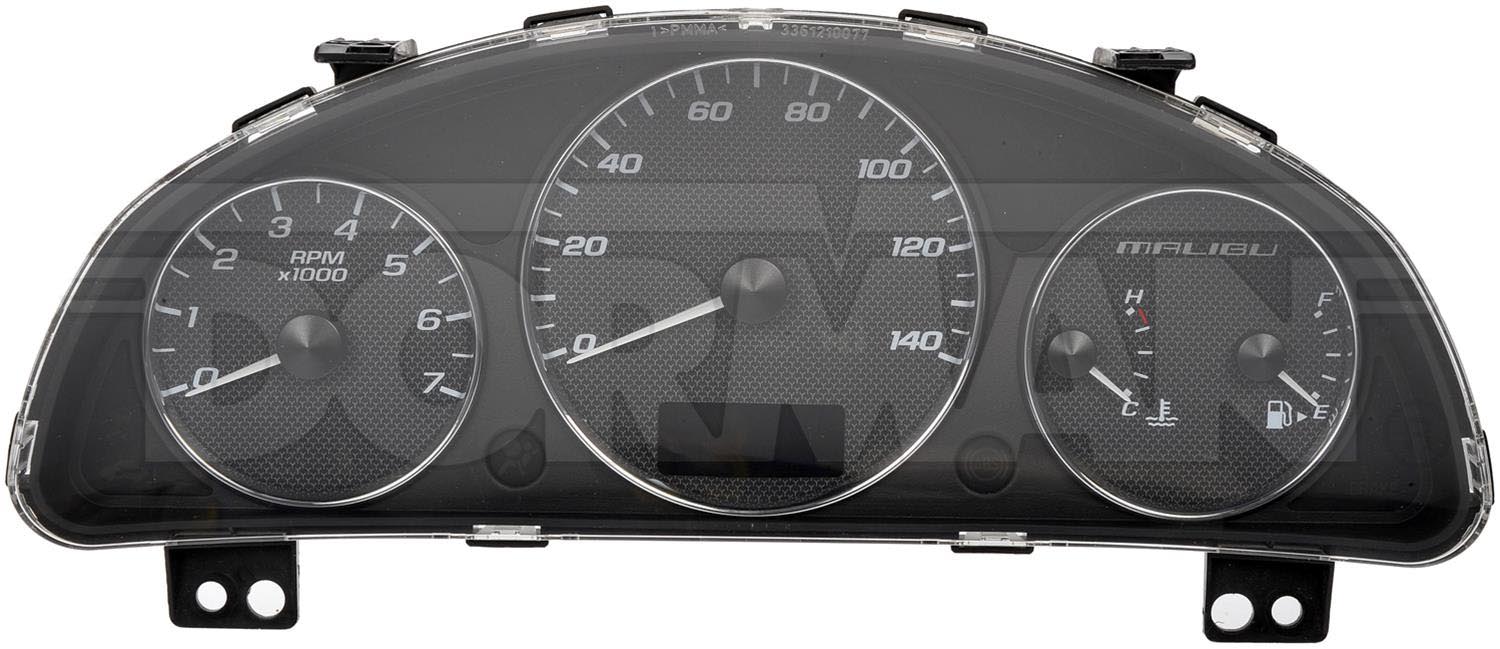599-383 Instrument Cluster OE Solutions Series Digital and Analog - DORMAN 20" x 13.5" Remanufactured Instrument Cluster for Chevrolet - Black - Reman Instrmnt Clstr - Remanufactured Instrument Cluster - Instrument Gauges - Instrument Cluster - Instrument Binnacle - Speedometer - This instrument cluster has been professionally remanufactured to precise specifications to restore the vehicle's appearance and essential functions. It has been thoroughly reconditioned and fully tested to ensure reliable operation. - Chevrolet Malibu 2008-06 - Remanufactured Instrument Cluster