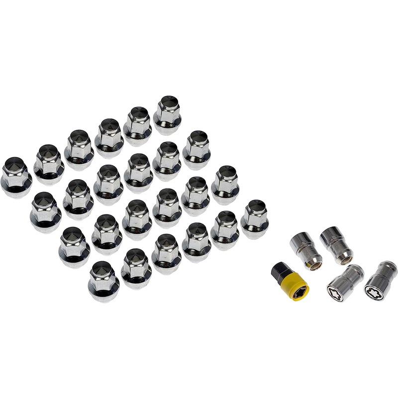 611-008FK AutoGrade Series Wheel Lock Set - Kit - Dorman 611-008FK Wheel Nut Kit M14-1.50 Metric - 21 mm Hex, 44.5 mm Length with Lock Compatible with Select Ford / Lincoln Models (OE FIX) - Dorman - Autograde Wheel Lug Nut 611-008FK - Full Car WHL Nut Kit - Wheel Nut Kit M14-1.50 Metric - 21 mm Hex, 44.5 mm Length With Lock - Lug Nut - The original lug nuts on certain vehicles have a failure-prone two-piece design that makes warping common and removal difficult. There's often a thin veneer that gets damaged with repeated use, and if moisture gets underneath it can cause the cover to bulge. Those failures can make the nuts difficult or impossible to remove, and if they get stuck, removing them usually requires damaging the wheel itself. This Dorman OE FIX replacement matches the OE fit and function but has a one-piece, carbon steel design to prevent similar issues from happening in the future. - Ford 2023-15, Lincoln 2023-15 - Wheel Lug Nut & Lock Set: M14-1.50 Thread, Conical 60, Dometop, 1.65; 1.75" L, Chrome, 10 Nuts/4 Locks/1 Key - Wheel Nut Kit M14-1.50 Metric - 21 mm Hex, 44.5 mm Length With Lock