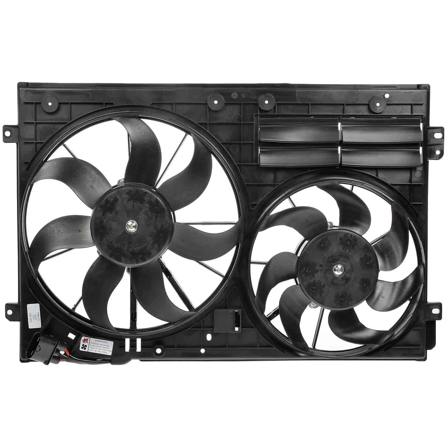 620-805 OE Replacement Radiator Fan, Dual fan, OE Solutions Series - Dorman - OE Solutions Engine Cooling Fan Assembly 620-805 - Dual Fan Assembly Without Controller - Dual Fan Assembly Without Controller - Condenser Fan Assembly - Rad Fan Assembly - AC Fan - Air Conditioning Fan - Radiator Cooling Fan - This engine cooling fan assembly is precision-engineered to match the fit and performance of the stock radiator fan on specific vehicle years, makes and models. It has been rigorously tested to ensure it cools as effectively as the original part. - Audi 2015-06, Volkswagen 2018-05 - Radiator Fan Assembly: Dual, Cost Effective and Reliable