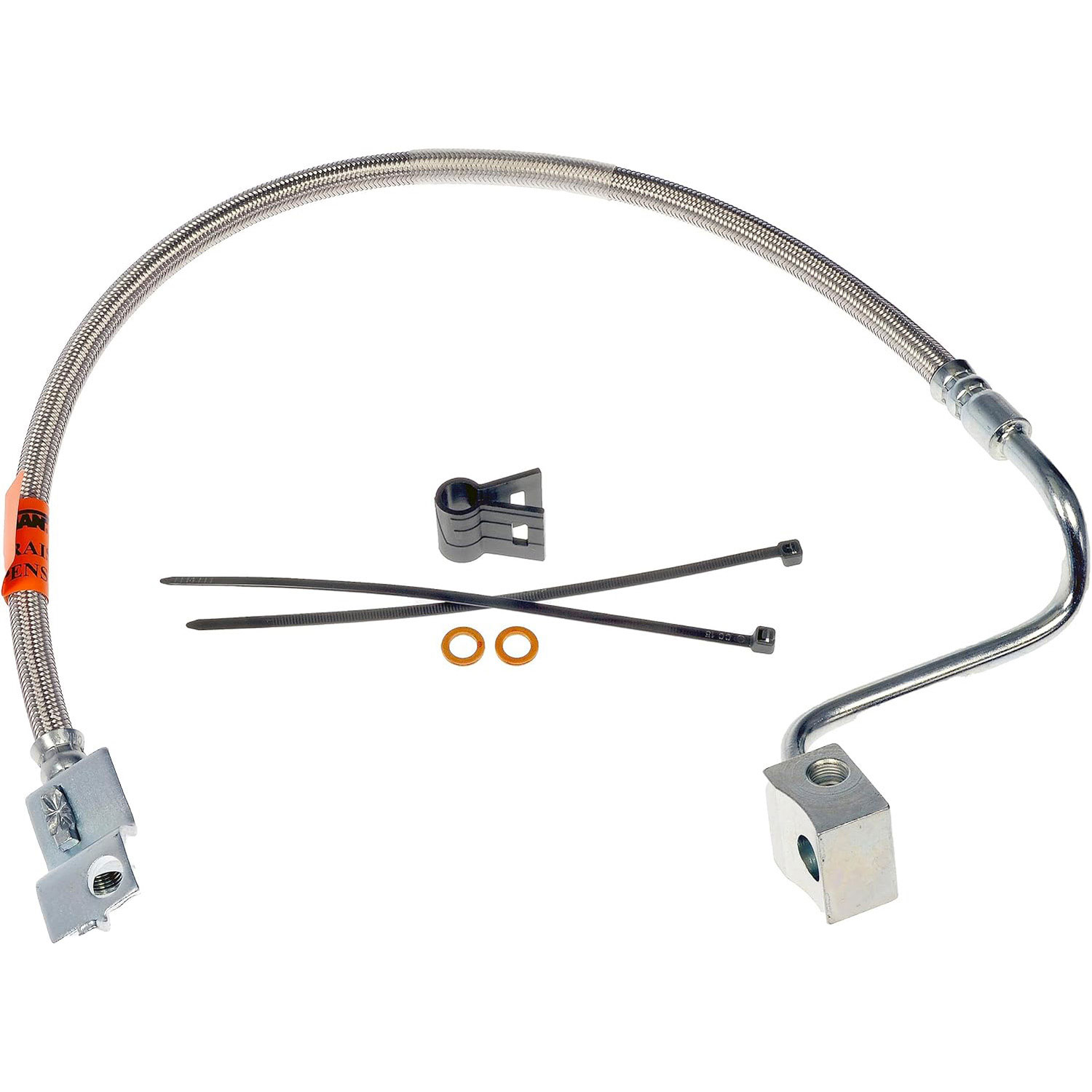 622-071 Rear, Center OE Solutions Series Brake Line, Stainless Steel - Stainless Steel Braided Brake Hydraulic Hose - Stainless Steel Hose - Stainless Steel Braided Brake Hydraulic Hose - Brake Line - Brake Hose - This automotive brake hydraulic hose was precision-engineered to match the fit, function and performance of the original brake hose on specific vehicles and positions to ensure safe, long-lasting durability as part of a complete brake repair. - Jeep Wrangler 2006-97