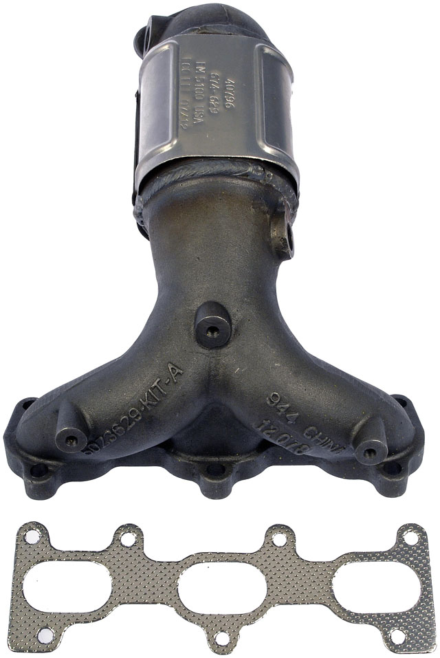 673-629 Front Catalytic Converter, CARB and Federal EPA Standards, 50-state Legal, OE Solutions Series, Direct Fit - Dorman Exhaust Manifold 673-629 - Manifold Converter - CARB Compliant - Manifold Converter - CARB Compliant - Catalytic Converter - Exhaust Manifold - This catalytic converter with integrated exhaust manifold - a.k.a. manifold converter - is precision-engineered to match the original equipment on specific vehicle years, makes and models for a reliable replacement. - Hyundai Sonata 2005-99, Hyundai Tiburon 2006-03, Kia Optima 2006-01