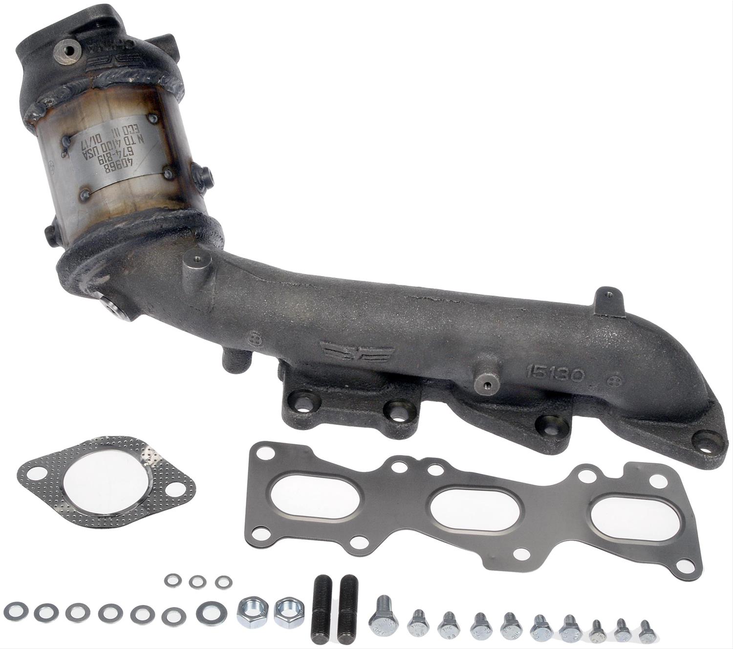 674-819 Driver Side Catalytic Converter, Federal EPA Standard, 46-State Legal (Cannot ship to CA, CO, NY or ME), OE Solutions Series, Direct Fit - Catalytic Converter - with Integrated Exhaust Manifold - Dorman Exhaust Manifold 674-819 - Manifold Converter - Not CARB Compliant - Exhaust Manifold - Catalytic Converter - This catalytic converter with integrated exhaust manifold - a.k.a. manifold converter - is precision-engineered to match the original equipment on specific vehicle years, makes and models for a reliable replacement. - Kia Sorento 2009-07