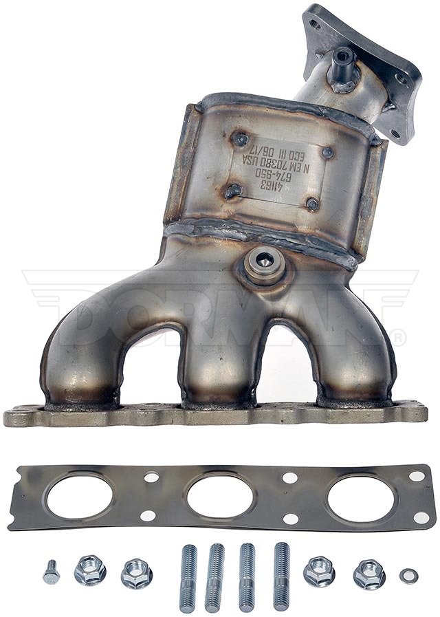 674-950 Passenger Side Catalytic Converter, 3.2L, 6Cyl, Federal EPA Standard, 46-State Legal (Cannot ship to CA, CO, NY or ME), OE Solutions Series, Direct Fit - Catalytic Converter - with Integrated Exhaust Manifold - Dorman Exhaust Manifold 674-950 - Manifold Converter - Not CARB Compliant - Catalytic Converter - Exhaust Manifold - This catalytic converter with integrated exhaust manifold - a.k.a. manifold converter - is precision-engineered to match the original equipment on specific vehicle years, makes and models for a reliable replacement. - Volvo S80 2014-11, Volvo XC60 2015-11, Volvo XC70 2015-11