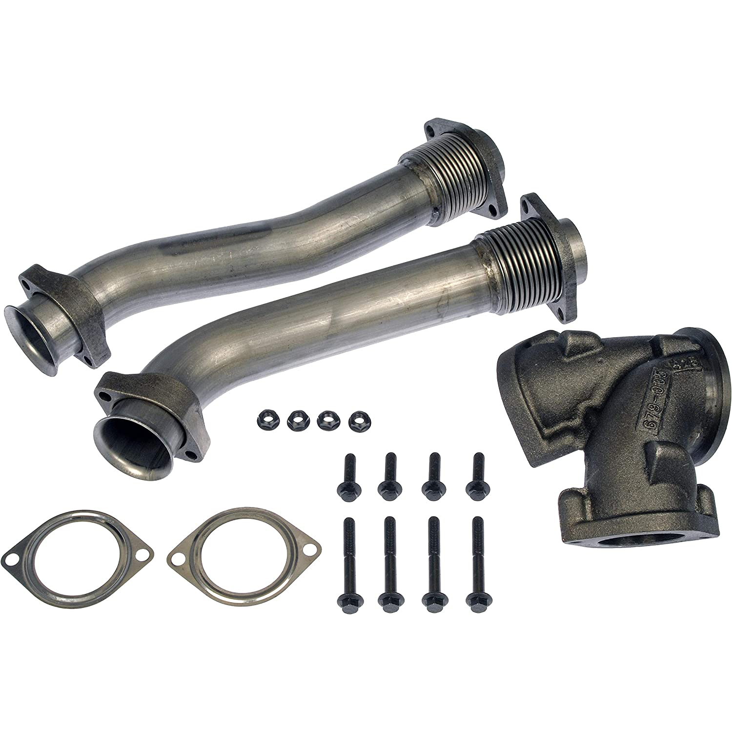 679-005 Turbo Pipe - Natural, Steel Tubing With Cast Iron Y-Connector, Direct Fit, Kit - Dorman 679-005 Turbocharger Up Pipe Kit Compatible with Select Ford / IC Corporation / International Models - Dorman Exhaust Crossover Pipe 679-005 - DORMAN Turbocharger Up Pipe Kit for Ford - Turbocharger Up-Pipe Kit - Includes Hardware and Gaskets - TURBO PIPE KIT - Turbocharger Up-Pipe Kit - Includes Hardware And Gaskets - Turbo Pipe Kit - Turbo Bellows Up Pipe Kit - Turbo Up Pipe Kit - Turbocharger Pipe Kit - Turbocharger Bellows Up Pipe Kit - More like a complete kit than a single part, many of our Turbocharger Up Pipes include gaskets and hardware for a complete installation. This part is a direct replacement - exact fit adds efficiency and convenience. - Ford 2003-95, IC Corporation 2004-02, International 2004-96