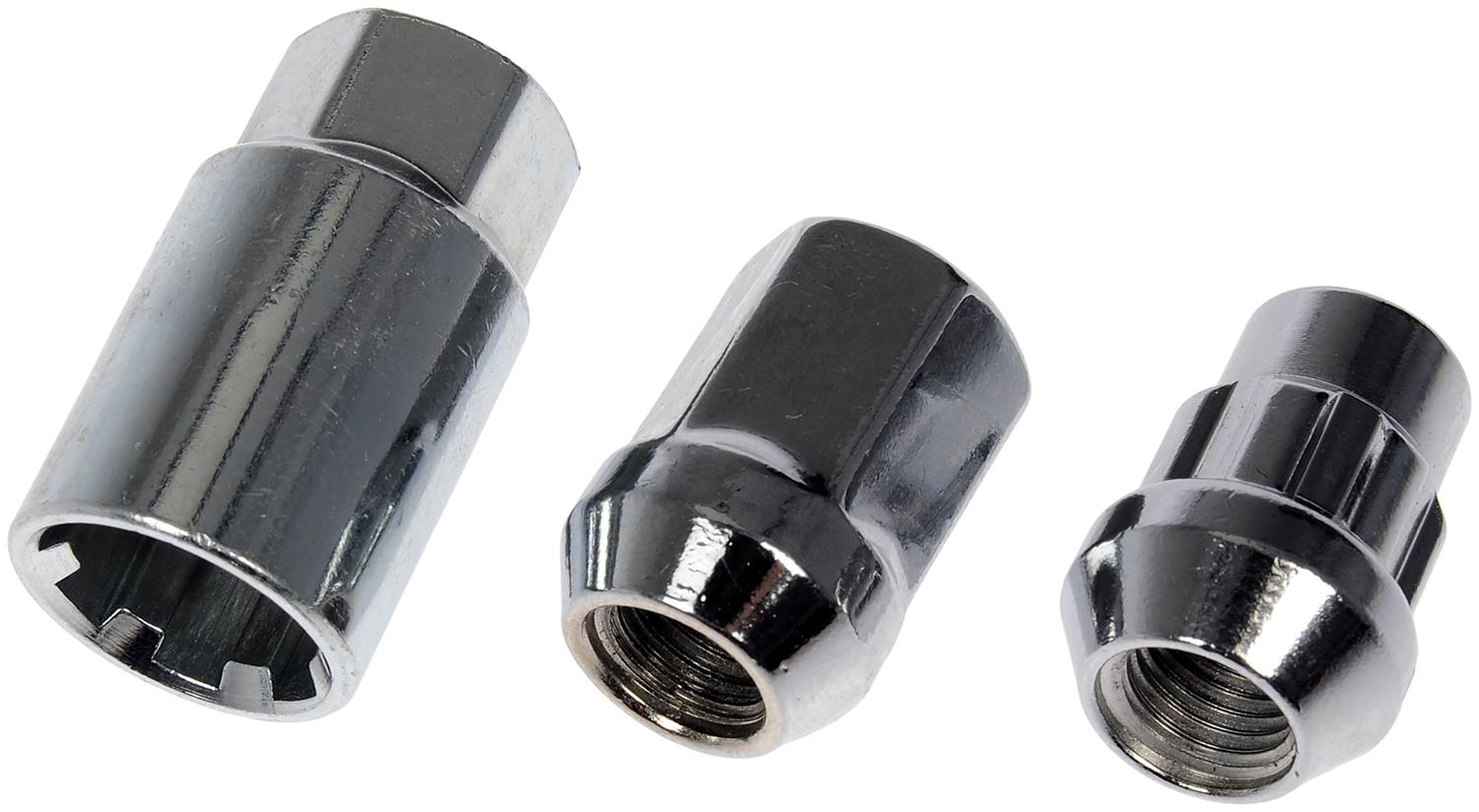 713-375 AutoGrade Series Lug Nut - Chrome, Carbon Steel, Acorn, M12-1.50 Direct Fit, Set of 16 - Chrome Acorn Wheel Nut Lock Set - Dorman 713-375 Chrome Acorn Wheel Nut Lock Set Compatible with Select Models, 20 Pack - Dorman Wheel Nut 20 Piece 713-375 - Wheel Lug Nut & Lock Set: M12-1.50 Thread, Conical 60, Acorn, 32.46 mm L, Chrome, 16 Nuts/4 Locks/1 Key - Whlnut and Lock Set - Chrome Acorn Wheel Nut Lock Set - Lug Nut - This wheel lock set includes sixteen standard lug nuts, four locking lug nuts and a wheel lock key for security. Made of carbon steel with a chrome finish, these wheel nuts have been tested to ensure strength, longevity and safety. - 2017, 2013-68