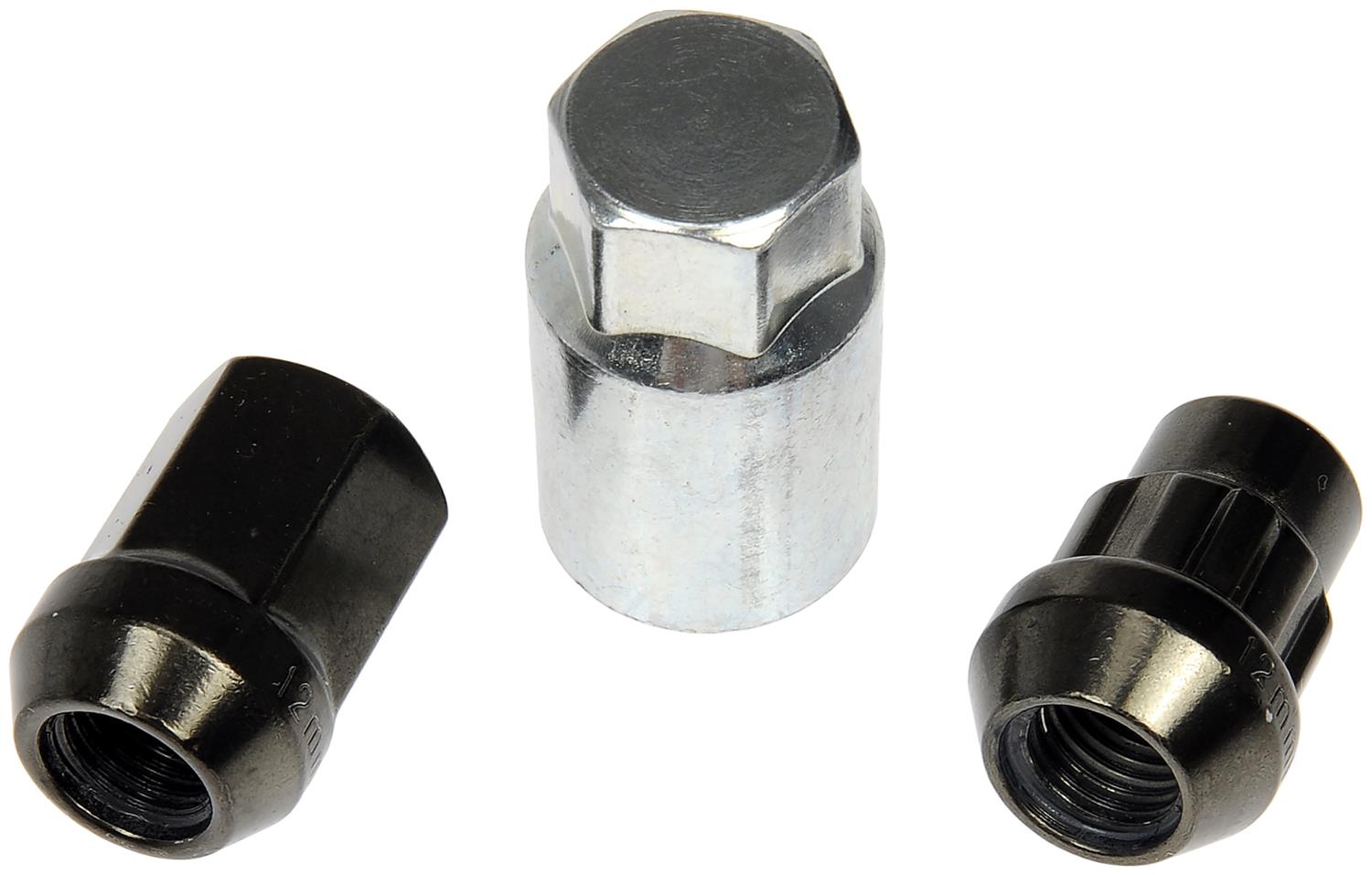 713-375Z AutoGrade Series Lug Nut - Black Chrome, Carbon Steel, Acorn, M12-1.50 Direct Fit, Set of 16 - Dorman 713-375Z Hyper Black Acorn Wheel Nut Lock Set Compatible with Select Models, 20 Pack - Dorman Wheel Nut 20 Piece 713-375Z - Hyper Black Acorn Wheel Nut Lock Set - Wheel Lug Nut & Lock Set: M12-1.50 Thread, Conical 60, Acorn, 32.46 mm L, Hyper Black Chrome, 16 Nuts/4 Locks/1 Key - Whlnut and Lock Set - Hyper Black Acorn Wheel Nut Lock Set - Lug Nut - This wheel lock set includes sixteen standard lug nuts, four locking lug nuts and a wheel lock key for security. Made of carbon steel with a hyper black chrome finish, these wheel nuts have been tested to ensure strength, longevity and safety. - 2017, 2013-68