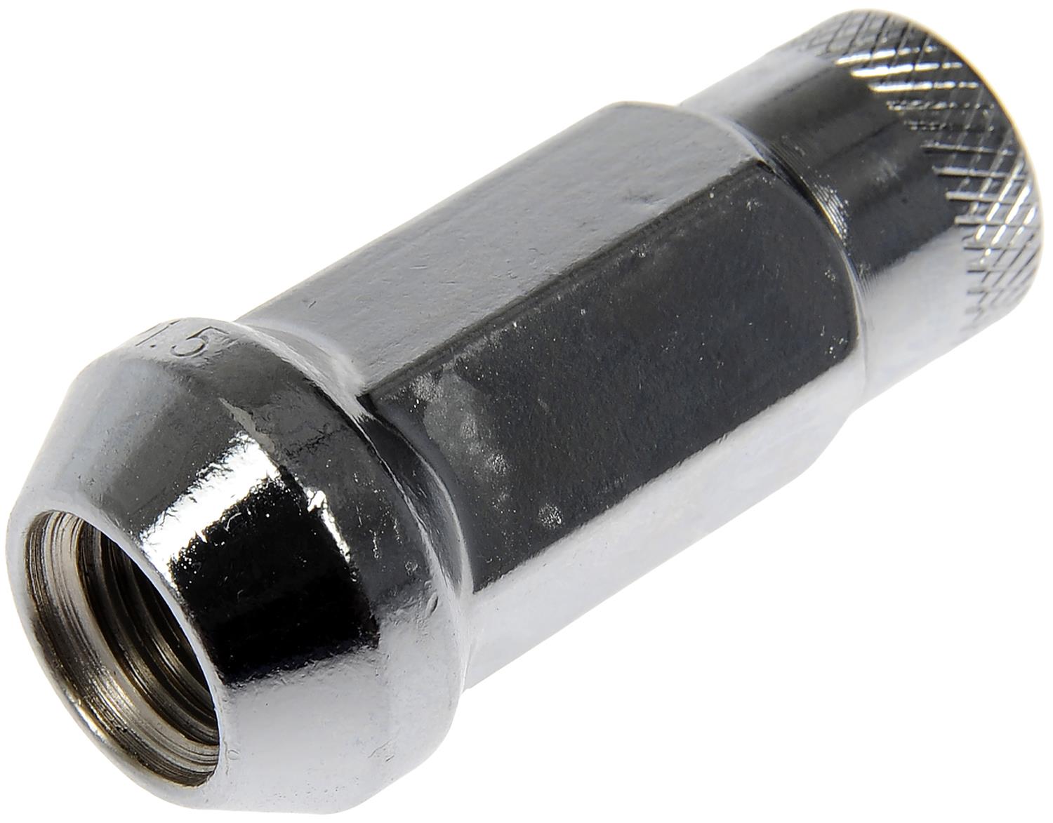 713-385 AutoGrade Series Lug Nut - Chrome, Carbon Steel, Open End Duplex Acorn, M12-1.50 Direct Fit, Set of 20 - Chrome Open End Knurled Wheel Nuts - Dorman 713-385 Chrome Open End Knurled Wheel Nuts Compatible with Select Models, 20 Pack - Dorman Wheel Nut 20 Piece 713-385 - Open End Racing Nuts - Chrome Open End Knurled Wheel Nuts - Lug Nut - Upgrade the look of your wheel hardware with these racing-inspired lug nuts. Designed with an open end to accommodate long studs, these nuts are finished with a knurled texture for better grip when spinning them by hand. - 2021, 2017-68 - Wheel Lug Nut: M12-1.50 Thread, Conical 60, Duplex Acorn, 48 mm Length, Chrome, 20 Pack