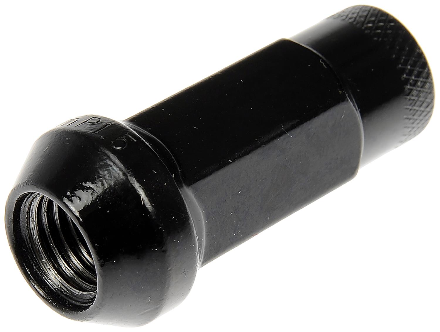 713-385A AutoGrade Series Lug Nut - Black Chrome, Carbon Steel, Bulge Seat Open End, M12-1.50 Direct Fit, Set of 20 - Black Open End Knurled Wheel Nuts - Dorman 713-385A Black Open End Knurled Wheel Nuts Compatible with Select Models, 20 Pack - Dorman Wheel Nut 20 Piece 713-385A - Open End Racing Nuts - Black Open End Knurled Wheel Nuts - Lug Nut - Upgrade the look of your wheel hardware with these racing-inspired lug nuts. Designed with an open end to accommodate long studs, these nuts are finished with a knurled texture for better grip when spinning them by hand. - 2021, 2017-68 - Wheel Lug Nut: M12-1.50 Thread, Conical 60, Bulge Open End, 48 mm Length, Black Chrome, 20 Pack