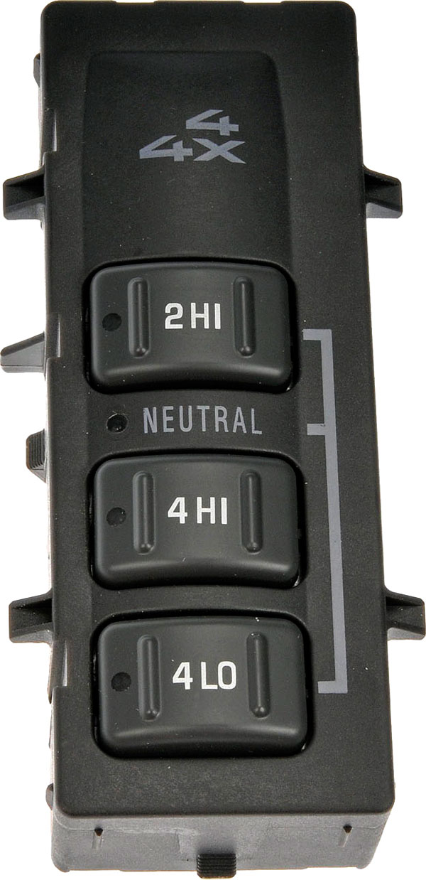 4WD Switch - 4 Wheel Drive Switch - 4WD Control Switch - Transfer Case Switch - Four Wheel Drive Switch - This 4WD switch is designed to match the appearance and function of the original switch on specified applications. Made of quality materials, it is engineered for reliable performance and durability. - Chevrolet 2002-01, GMC 2002-01 - 901-162 Transfer Case Switch - Direct Fit, Sold individually - Dorman 901-162 4 Wheel Drive Switch Compatible with Select Chevrolet / GMC Models - Dorman Four Wheel Drive Selector Switch 901-162