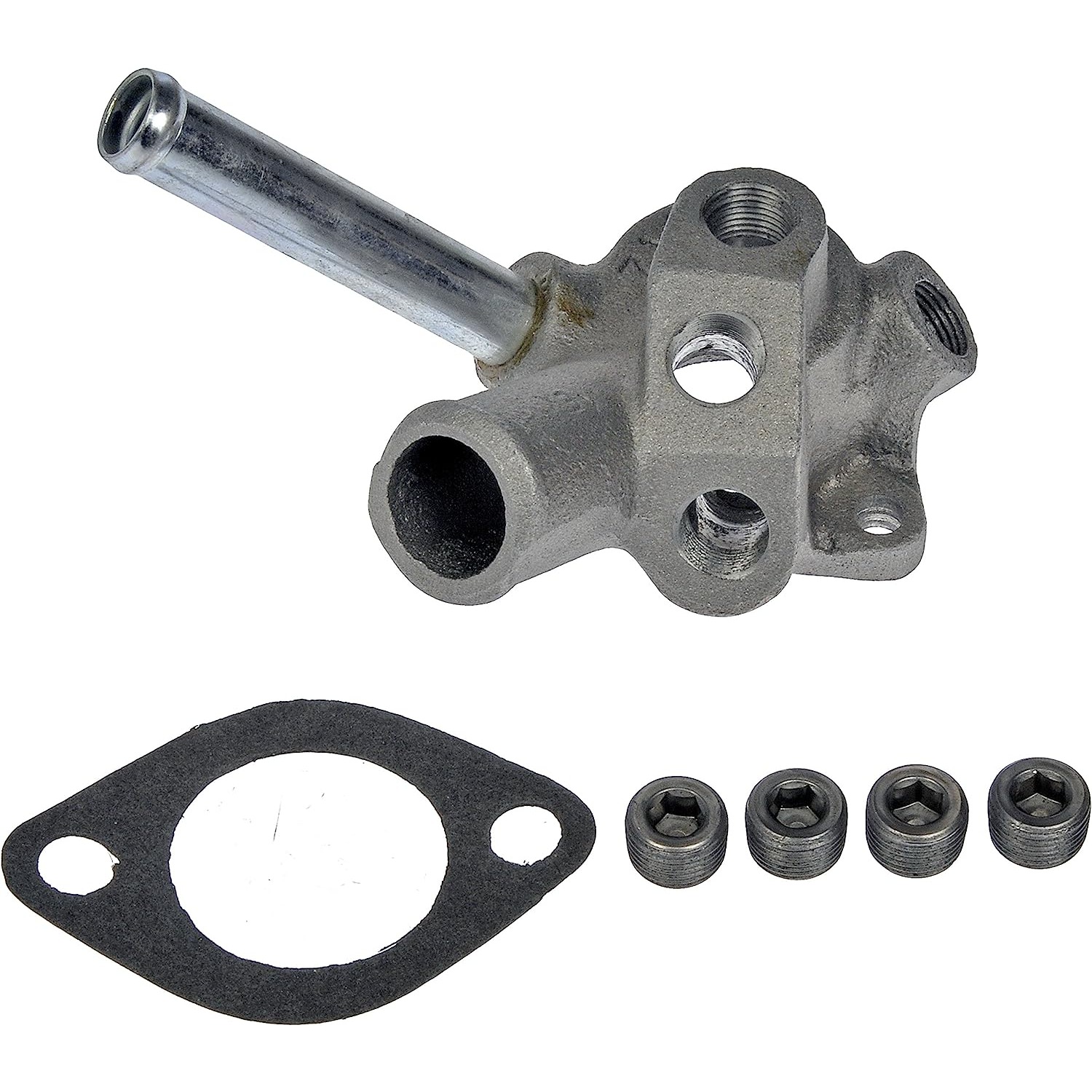 902-1065 Thermostat Housing OE Solutions Series - Coolant Housing/Water Outlet: with Housing and Gasket, 60 Degree Neck Angle - Dorman 902-1065 Engine Coolant Thermostat Housing Compatible with Select Ford/Mercury Models - Engine Coolant Thermostat Housing - Thermostat Housing - Engine Coolant Thermostat Housing - Coolant Bleeder - Water Outlet - Coolant Outlet - This replacement engine coolant thermostat housing is engineered to match the fit and durability of the stock thermostat housing on specified vehicles. It is designed to withstand extreme temperature changes to extend service life. - Ford 1979-72, Mercury 1979-74