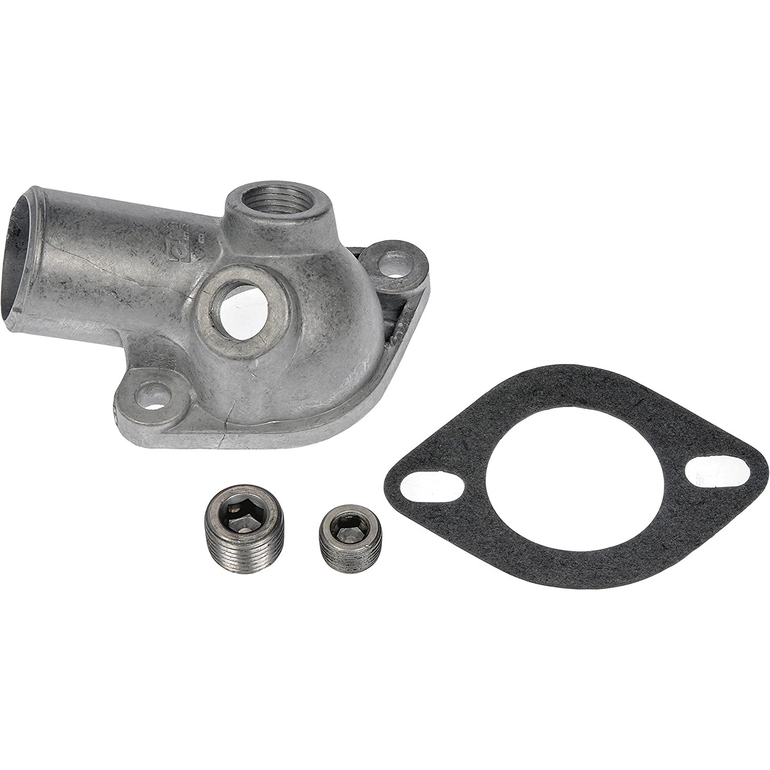 902-2009 Thermostat Housing OE Solutions Series - Coolant Housing/Water Outlet: with Housing and Gasket, 15 Degree Neck Angle - Dorman 902-2009 Engine Coolant Thermostat Housing Compatible with Select Models - Dorman 902-2009 Engine Coolant Thermostat Housing for Specific Models - Engine Coolant Thermostat Housing - Thermostat Housing - Engine Coolant Thermostat Housing - Water Outlet - Coolant Outlet - Coolant Bleeder - This replacement engine coolant thermostat housing is engineered to match the fit and durability of the stock thermostat housing on specified vehicles. It is designed to withstand extreme temperature changes to extend service life. - Checker Motors 1982-77, General Motors 1997-96, General Motors 1993-63