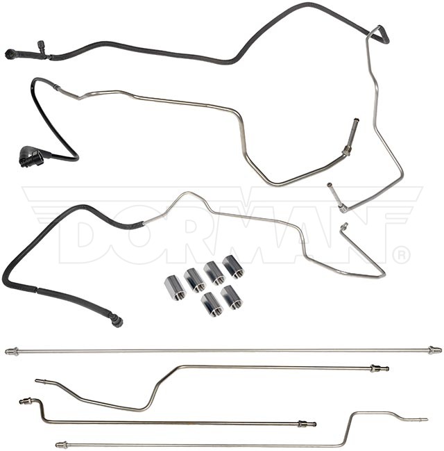 919-902 Fuel Line, Fuel Line, 9.5 mm OD Silver, Stainless Steel, OE Solutions Series - Dorman 919-902 Stainless Steel Fuel Line Kit Compatible with Select Buick / Chevrolet / Pontiac Models (OE FIX) - Dorman - OE Solutions Fuel Line 919-902 - OE Fix Stainless Steel Fuel Line Kit: 7.7 mm ID, 125 1/4"; 139"; 149 1/4" Long - Preformed Fuel Line - Stainless Steel Fuel Line Kit - Bulk Fuel Line - Fuel Tubing - Nylon Fuel Line - Fuel Line Repair - Original equipment fuel lines often leak due to rust and corrosion. This Dorman OE FIX kit includes upgraded stainless steel fuel lines that increase durability. They are also pre-formed to fit specific vehicles for easier installation. - Buick 2004-00, Chevrolet 2005-00, Pontiac 2003-00 - Stainless Steel Fuel Line Kit