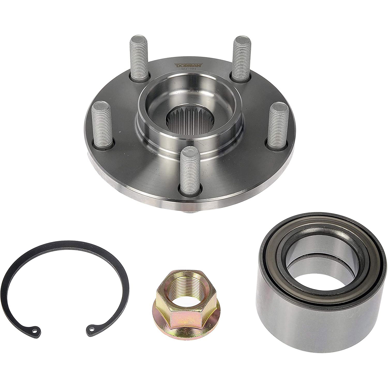 951-081 Front, Driver or Passenger Side Wheel Hub, 5 Lugs, OE Solutions Series - Dorman - OE Solutions Wheel Bearing and Hub Assembly 951-081 - Hub Repair Kit - Wheel Hub And Bearing Assembly Repair Kit - Rear - Loaded Knuckles - Wheel Bearing - Loaded Knuckle Assembly - Hub Bearing Assembly - This replacement wheel bearing and hub assembly comes with the hub and critical bearing replacement components included for a complete repair on specific vehicle applications. - Infiniti I30 2001-00, Infiniti I35 2004-02, Nissan Altima 2006-02, Nissan Maxima 2008-00 - Wheel Bearing and Hub Assembly: Front, 5 Studs