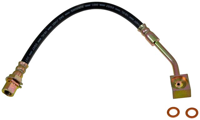 BRAKE HOSE - Brake Hydraulic Hose - Brake Line - Brake Hose - This automotive brake hydraulic hose was precision-engineered to match the fit, function and performance of the original brake hose on specific vehicles and positions to ensure safe, long-lasting durability as part of a complete brake repair. - Ford Mustang 1998-94 - Dorman H380521 Front Driver Side Brake Hydraulic Hose Compatible with Select Ford Models - H380521 Front, Driver Side First Stop Series Brake Line, Metal and Rubber
