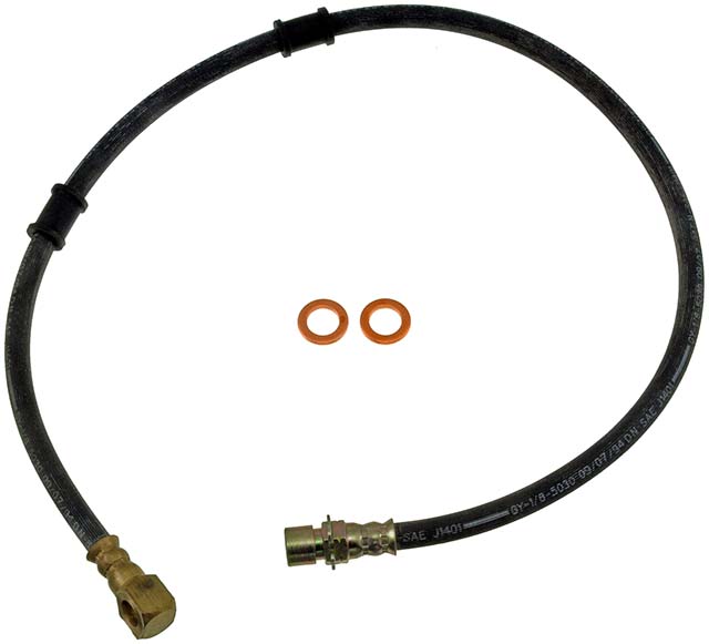 BRAKE HOSE - Brake Hydraulic Hose - Brake Line - Brake Hose - This automotive brake hydraulic hose was precision-engineered to match the fit, function and performance of the original brake hose on specific vehicles and positions to ensure safe, long-lasting durability as part of a complete brake repair. - International 1997-80 - Brake Hydraulic Hose - DORMAN 32.75" Flexible Front Rubber Hydraulic Brake Hose - H77858 Front, Driver and Passenger Side Brake Line