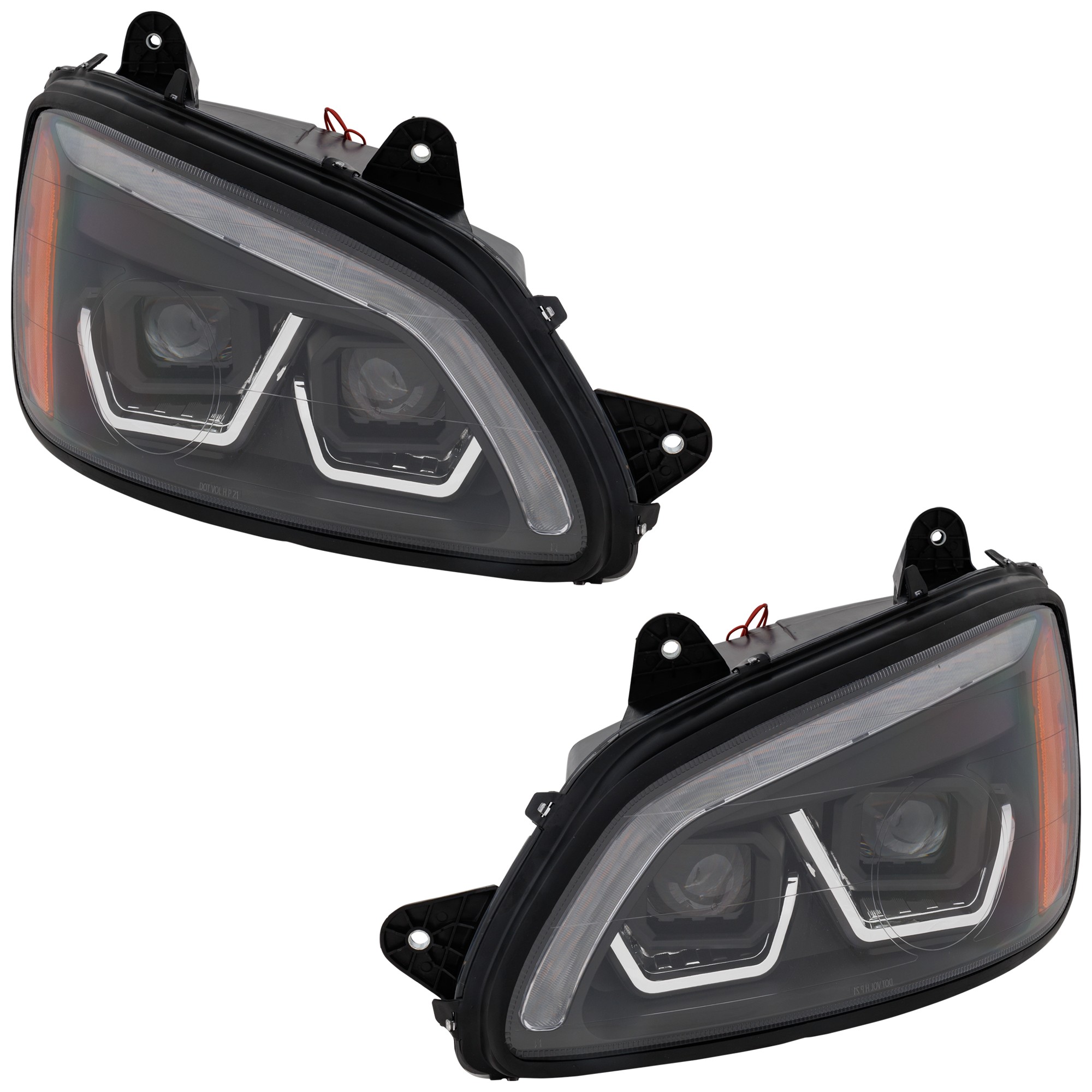 Replacement® Driver and Passenger Side Headlights, with Bulbs, LED, with Yellow White LED, Black Strip SET-RK10010077-HDA