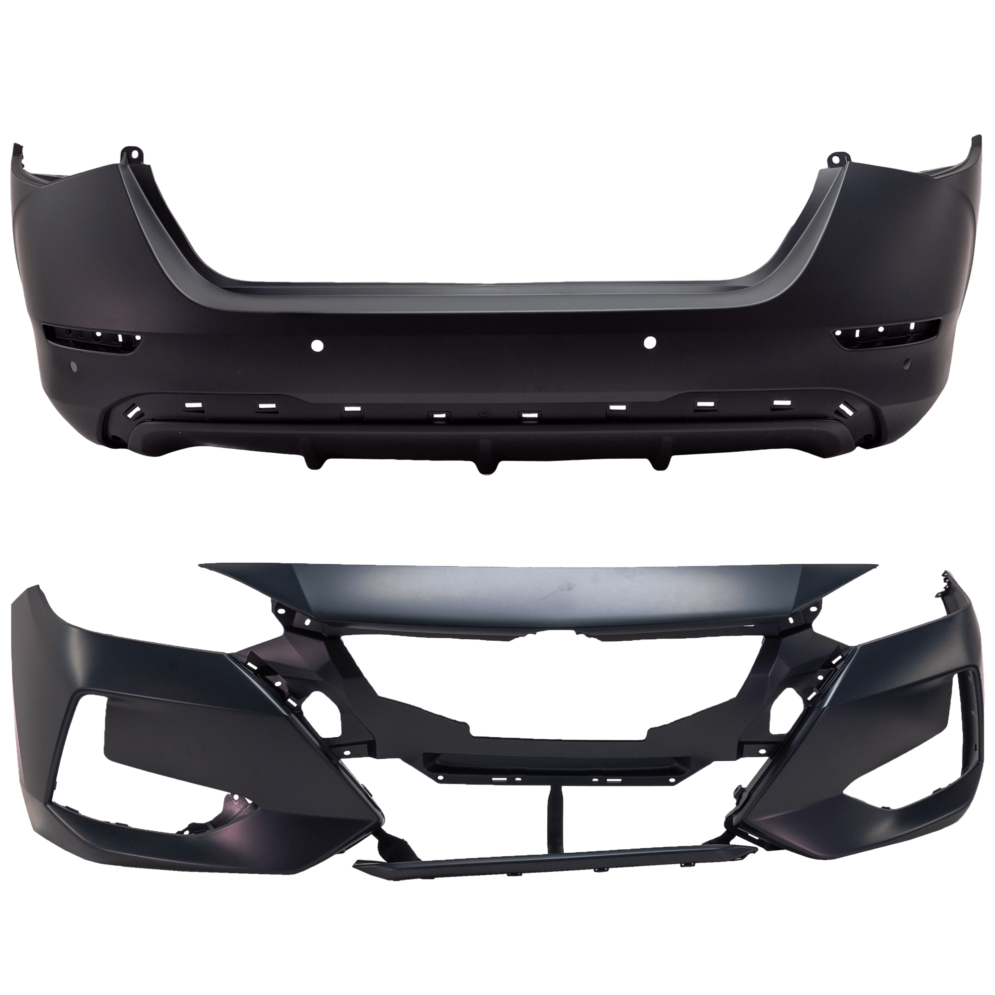 Replacement Bumper Cover Primed, Front & Rear, 1-year unlimited-mileage warranty SET-RN01030033PQ-A