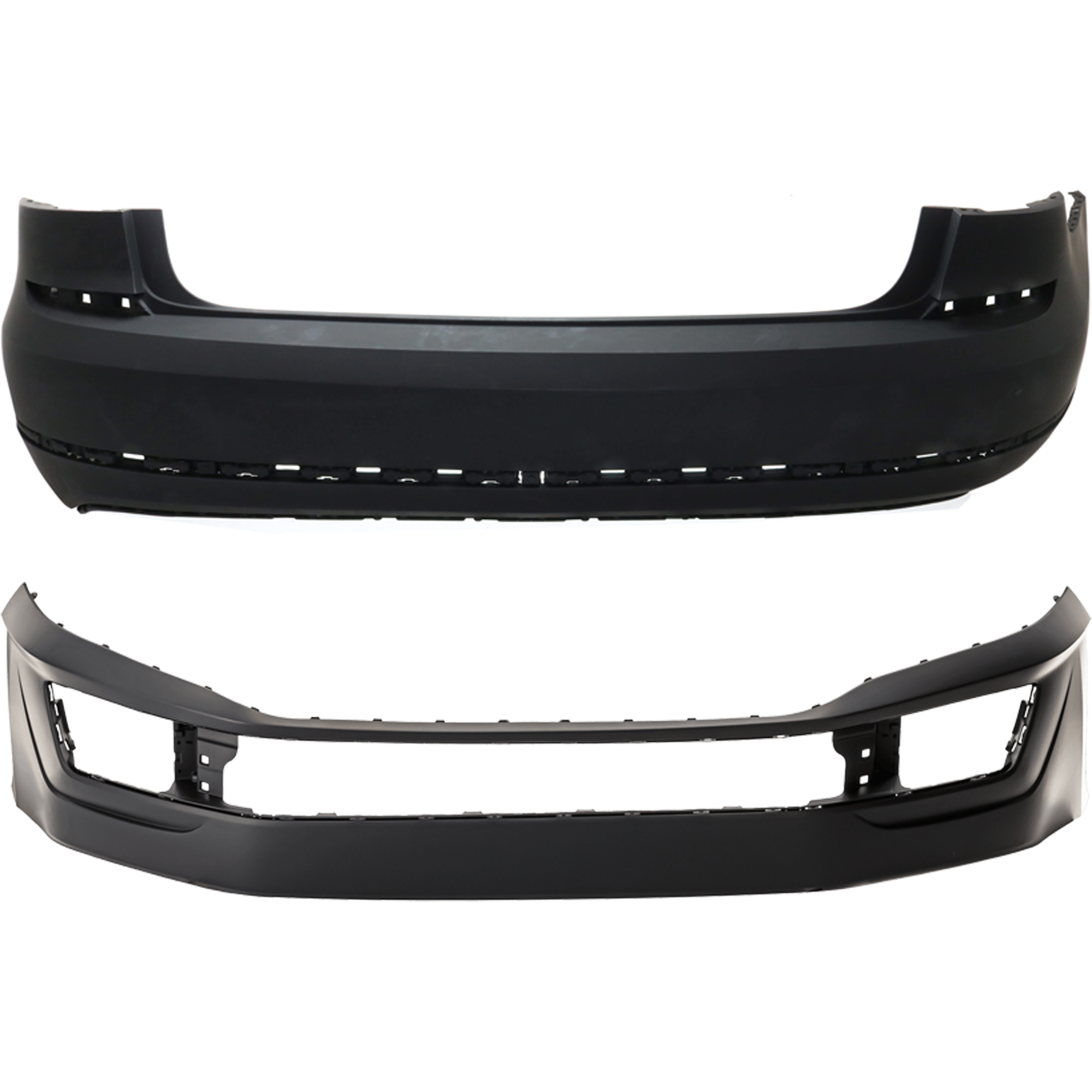 Replacement Bumper Cover Primed, Front & Rear, 1-year unlimited-mileage warranty SET-RV01030009PQ