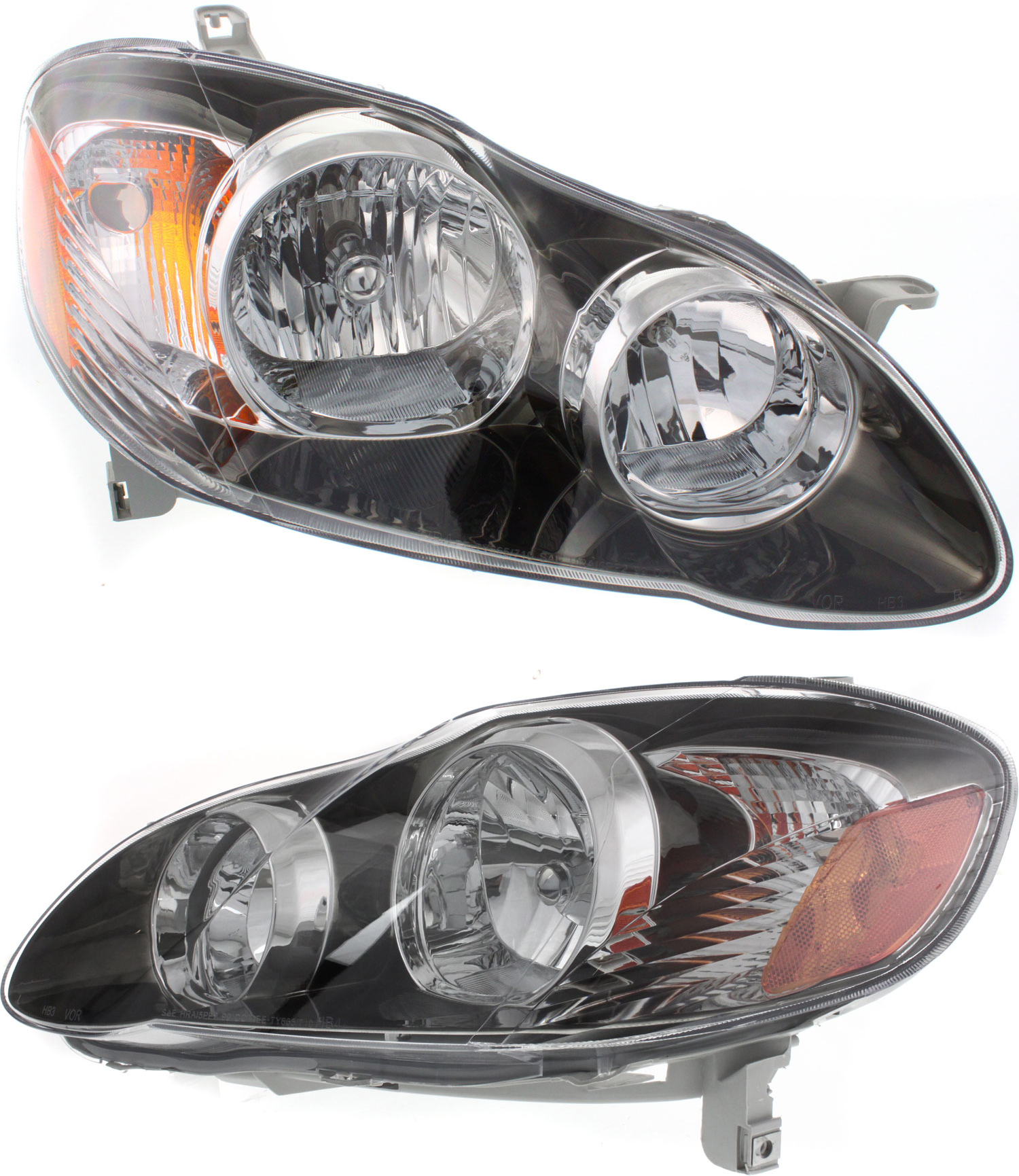 Replacement® 2005-2008 Toyota Corolla - Driver and Passenger Side Headlights, with Bulbs, Halogen, USA Built Vehicle, Black Interior, without turn signal light Bulbs SET-T100133