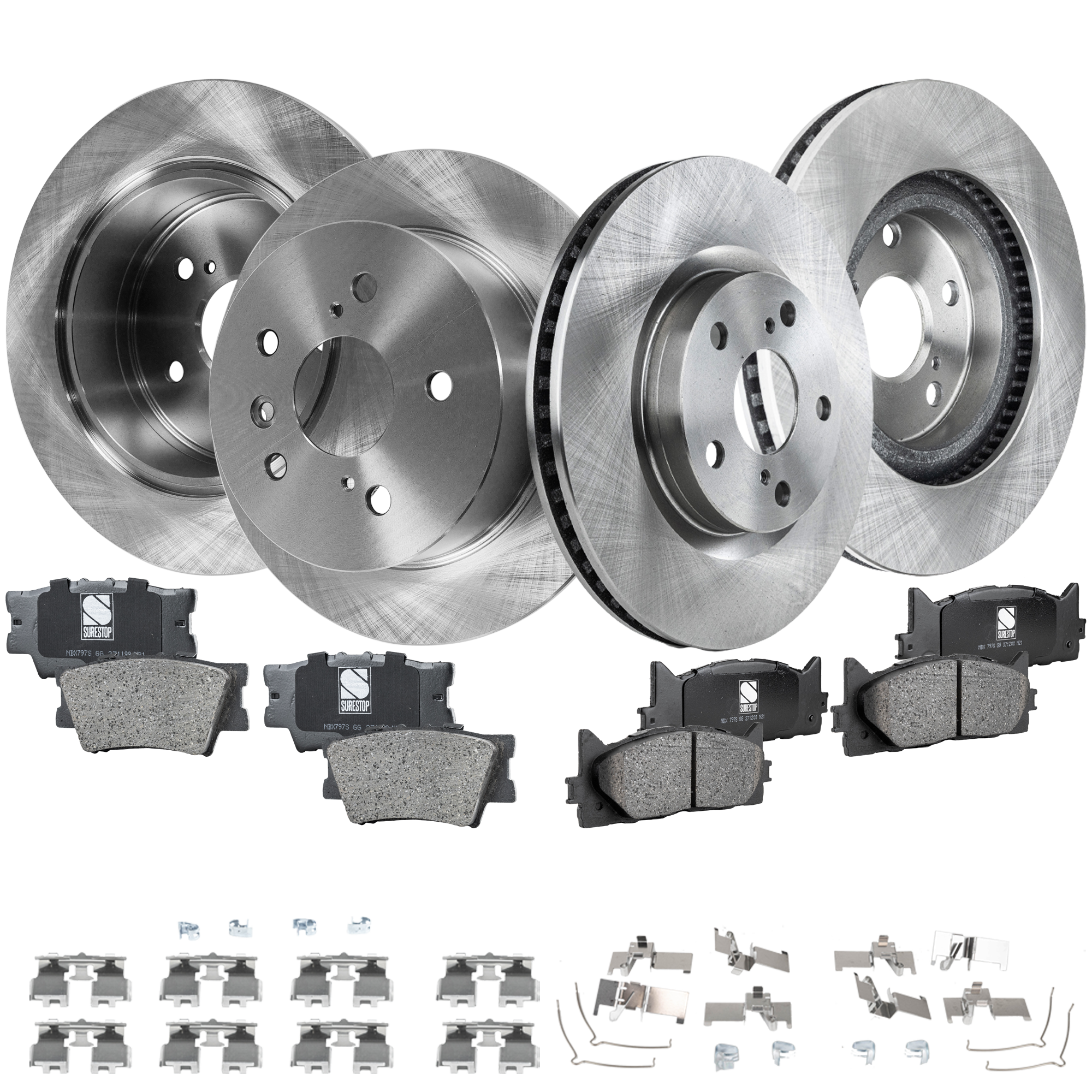 SureStop® Front and Rear Brake Disc and Pad Kit, Plain Surface, 5 Lugs, Ceramic Pad Material, Cast Iron, Pro-Line Series