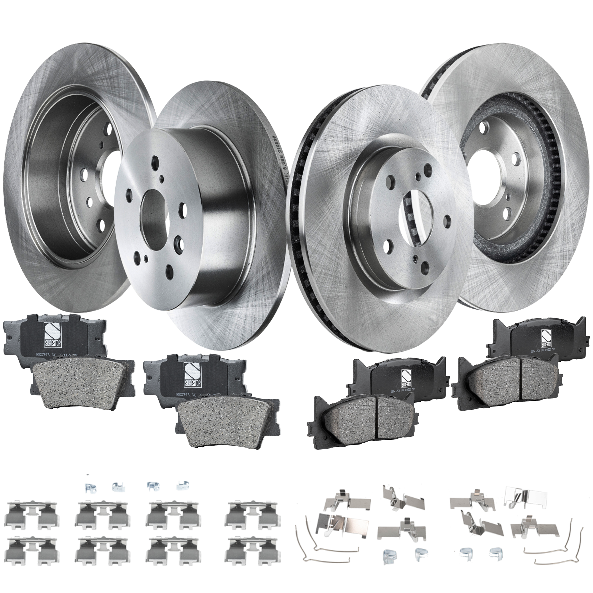 SureStop® Front and Rear Brake Disc and Pad Kit, Plain Surface, 5 Lugs, Ceramic Pad Material, Cast Iron, Pro-Line Series