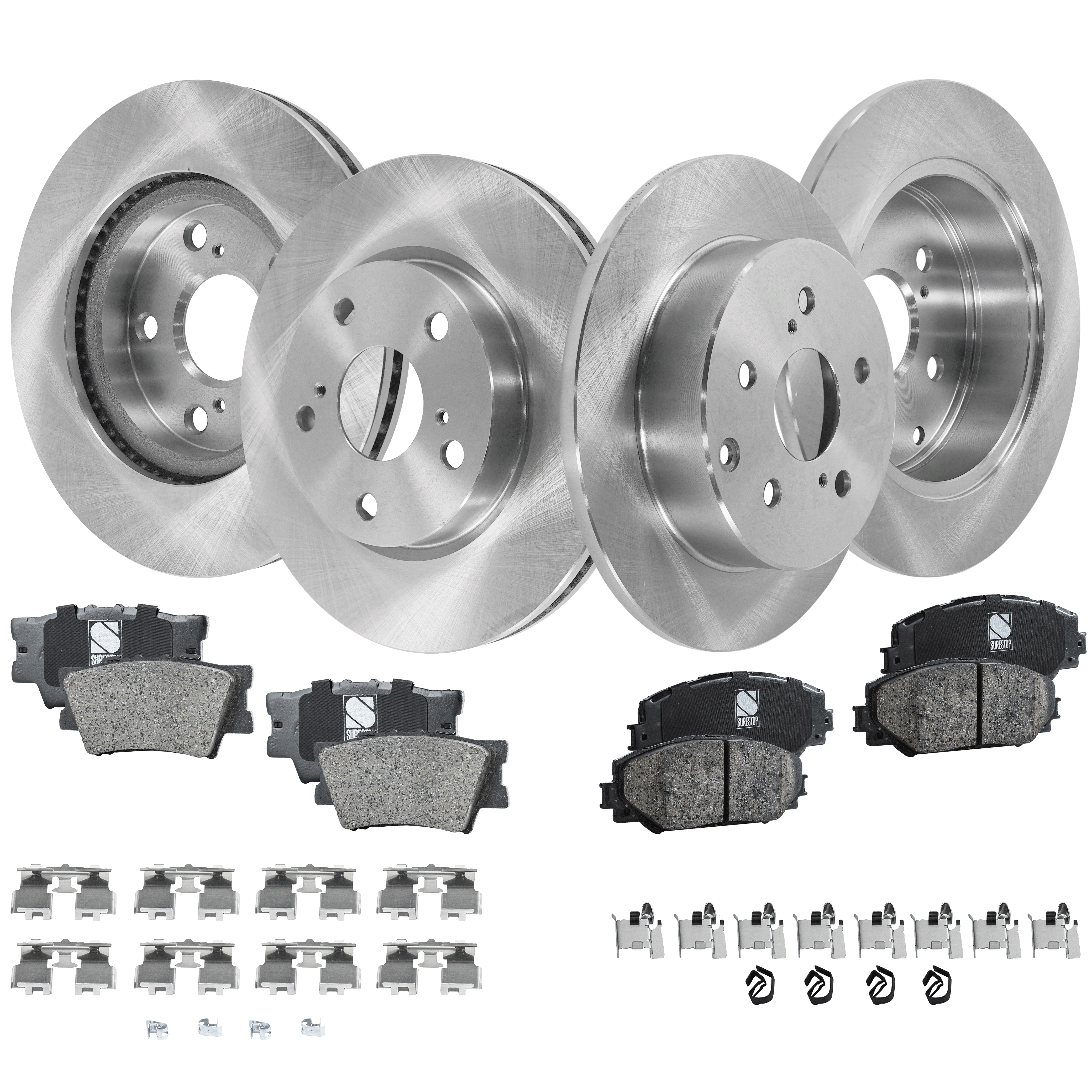 SureStop® SureStop Front and Rear Brake Disc and Pad Kit, Plain Surface, 5 Lugs, Ceramic, Cast Iron, 10.83 in. - Front; 11.06 in. - Rear Disc Diameter, Pro-Line Series