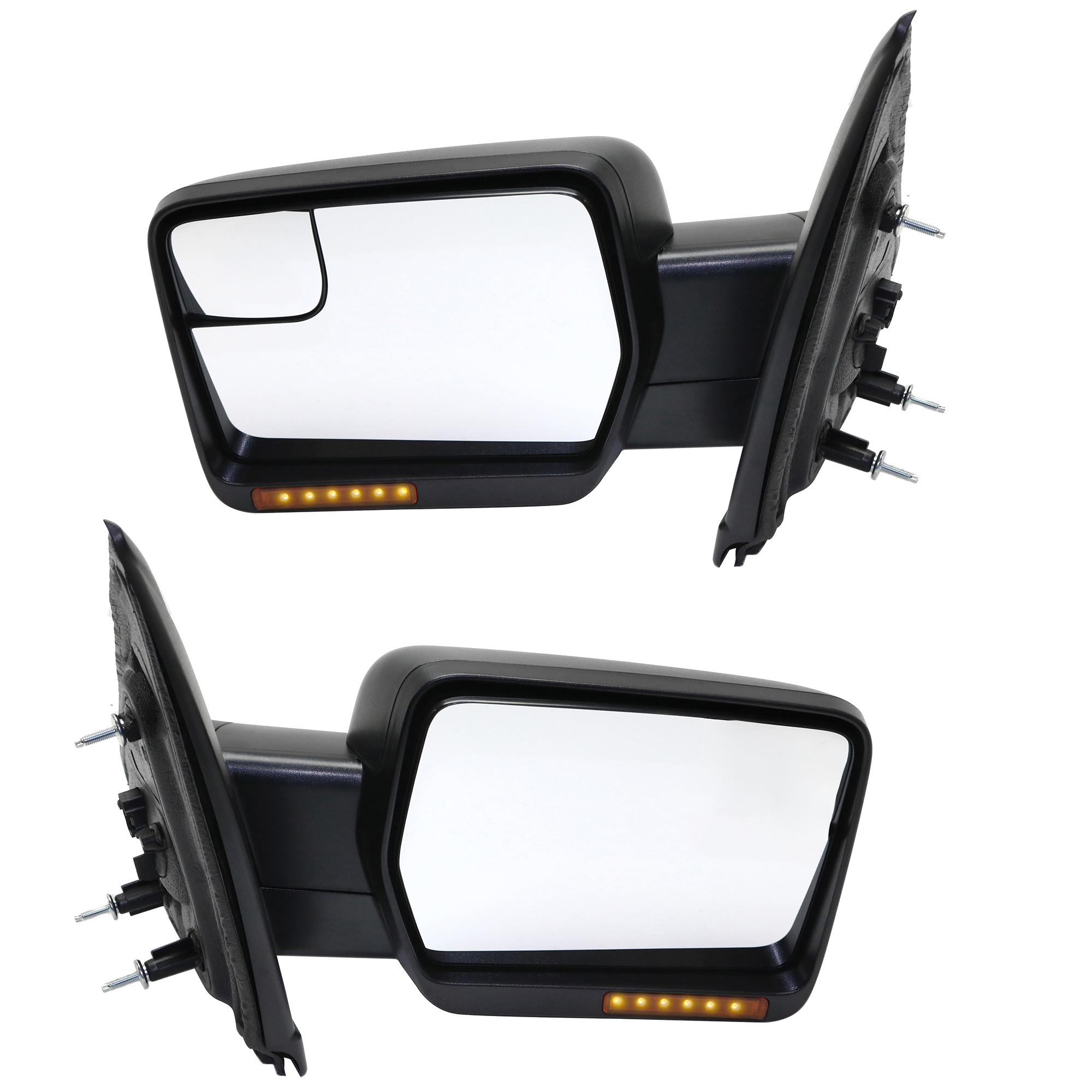 Kool Vue Driver and Passenger Side Non-Towing Mirrors, Power, Manual Folding, Heated, Textured Black, In-housing Signal Light, Without memory, Without Puddle Light, Without Auto-Dimming