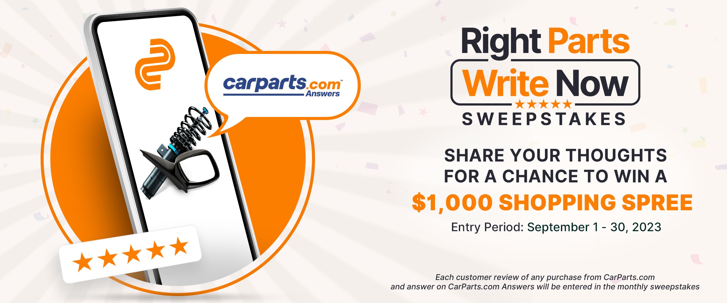 CarParts.com Right Parts, Write Now Sweepstakes