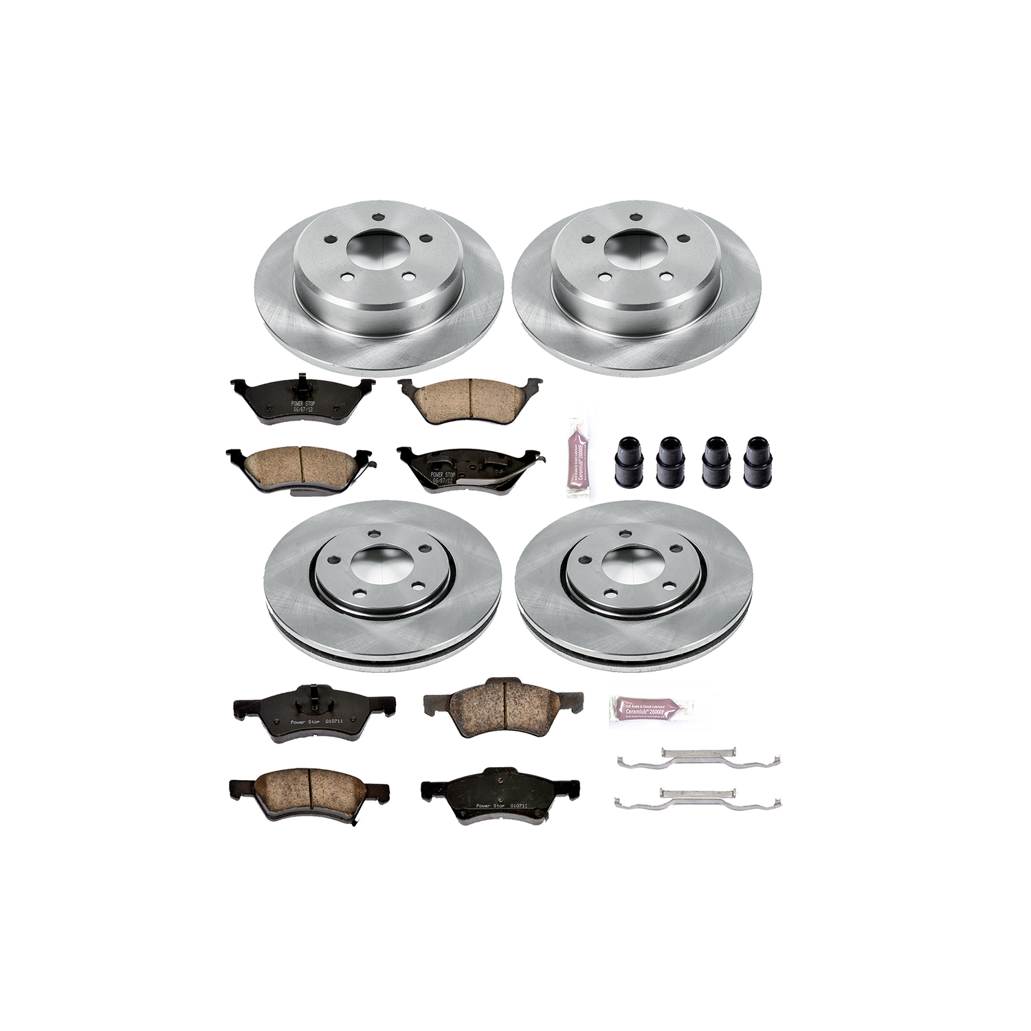 Powerstop&reg; &ndash; 2004 Chrysler Town & Country Touring 6 Cyl 3.8L - Front and Rear Brake Disc and Pad Kit, Natural Finish, Plain Surface, 5 Lugs, 281 mm, Ceramic, With Rear Disc, 3.8L 6Cyl, Z17 OE Replacement